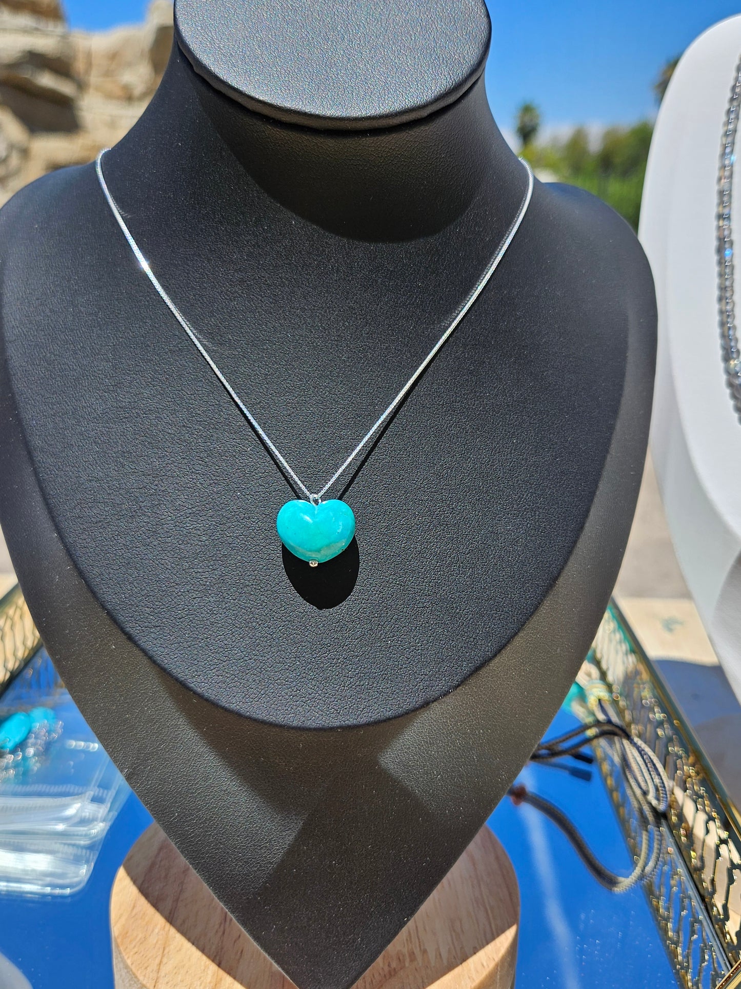 Natural Turquoise Heart Shape Vintage Pendant 925 Sterling Silver Necklace