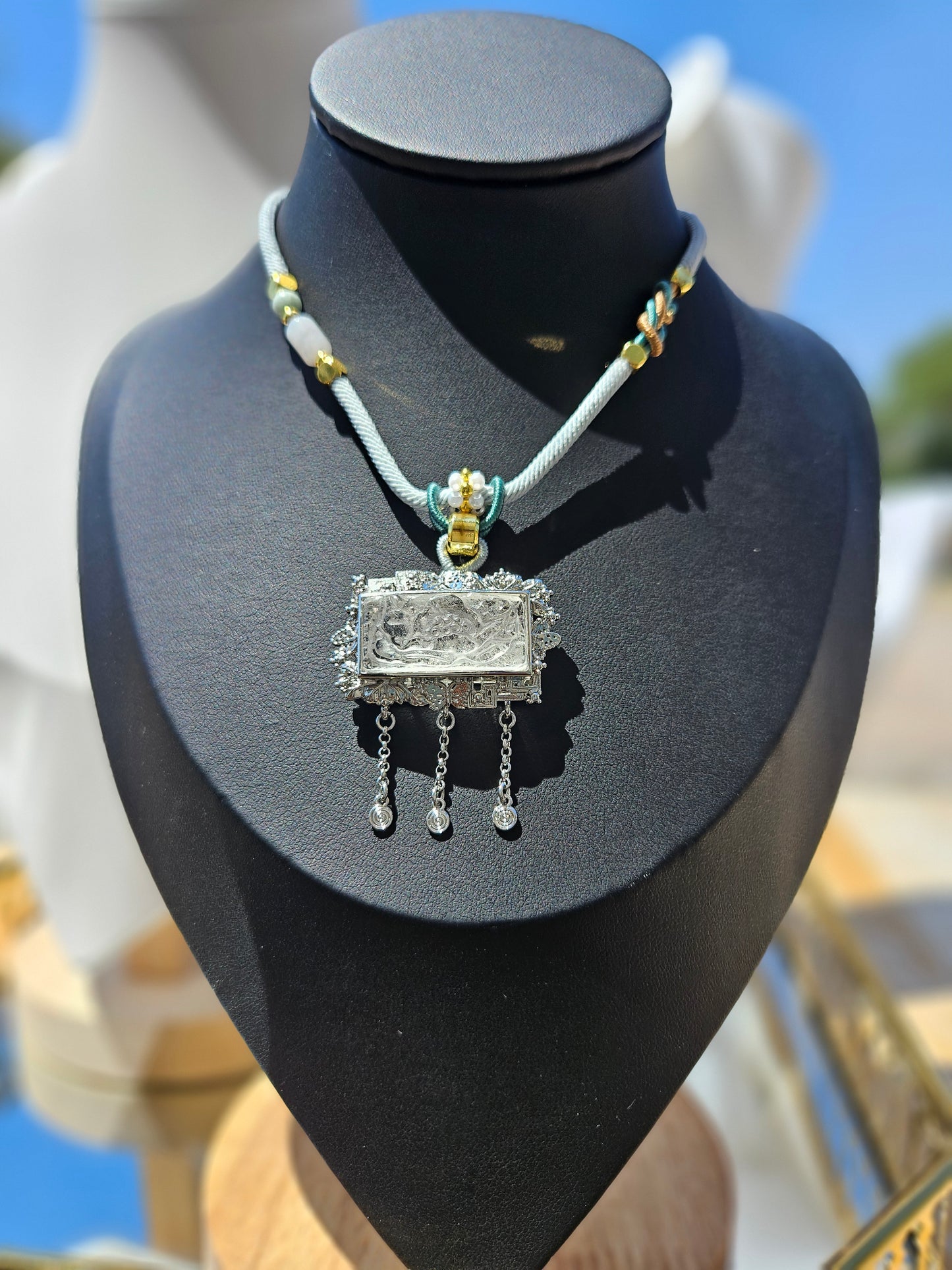 Natural White Quartz Rectangular Necklace