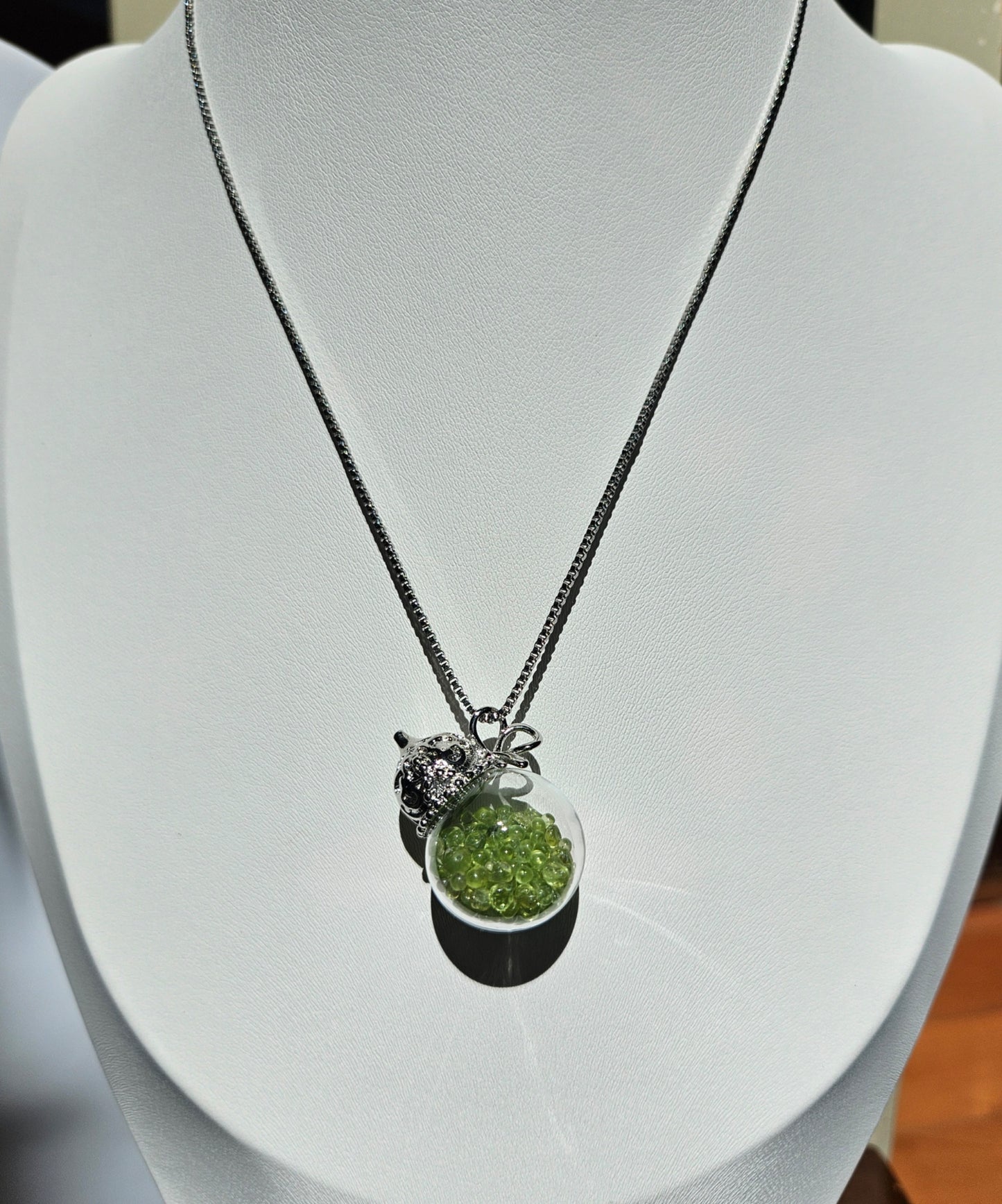 Natural Olivine Wishing Bottle Round Shape Necklace