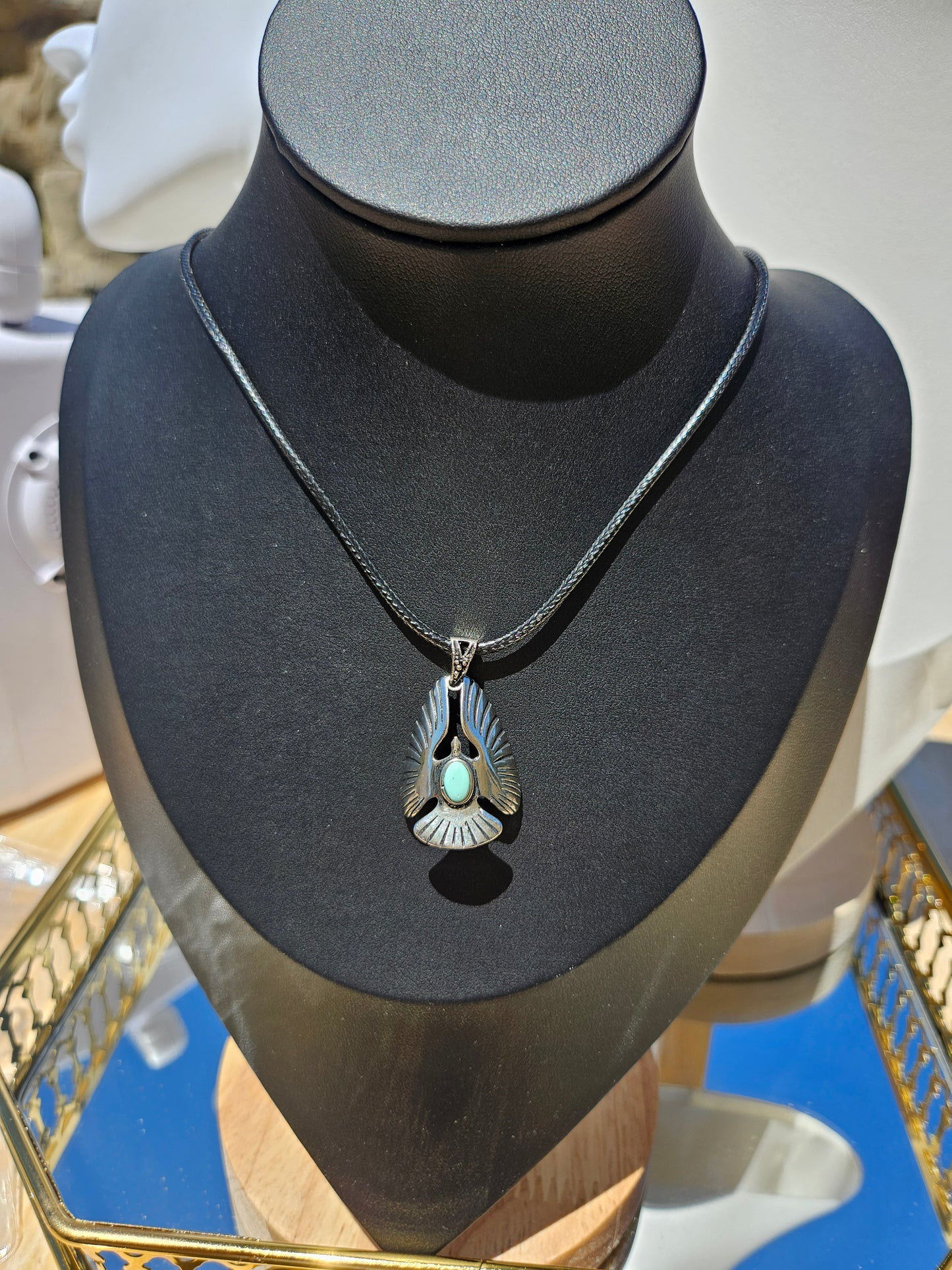 Natural Light Blue Turquoise Bird Necklace
