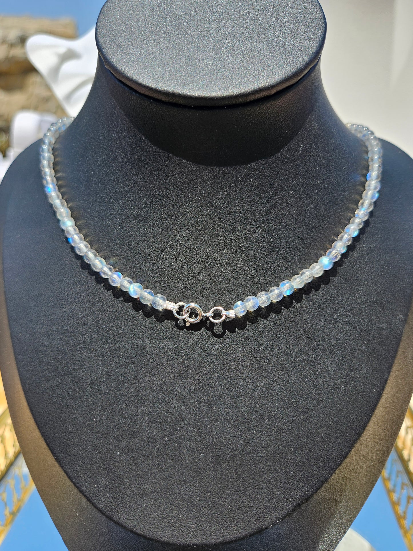 "Summer Night Stars and Moon" natural rose quartz and green hair crystal with pure natural moonstone bead necklace