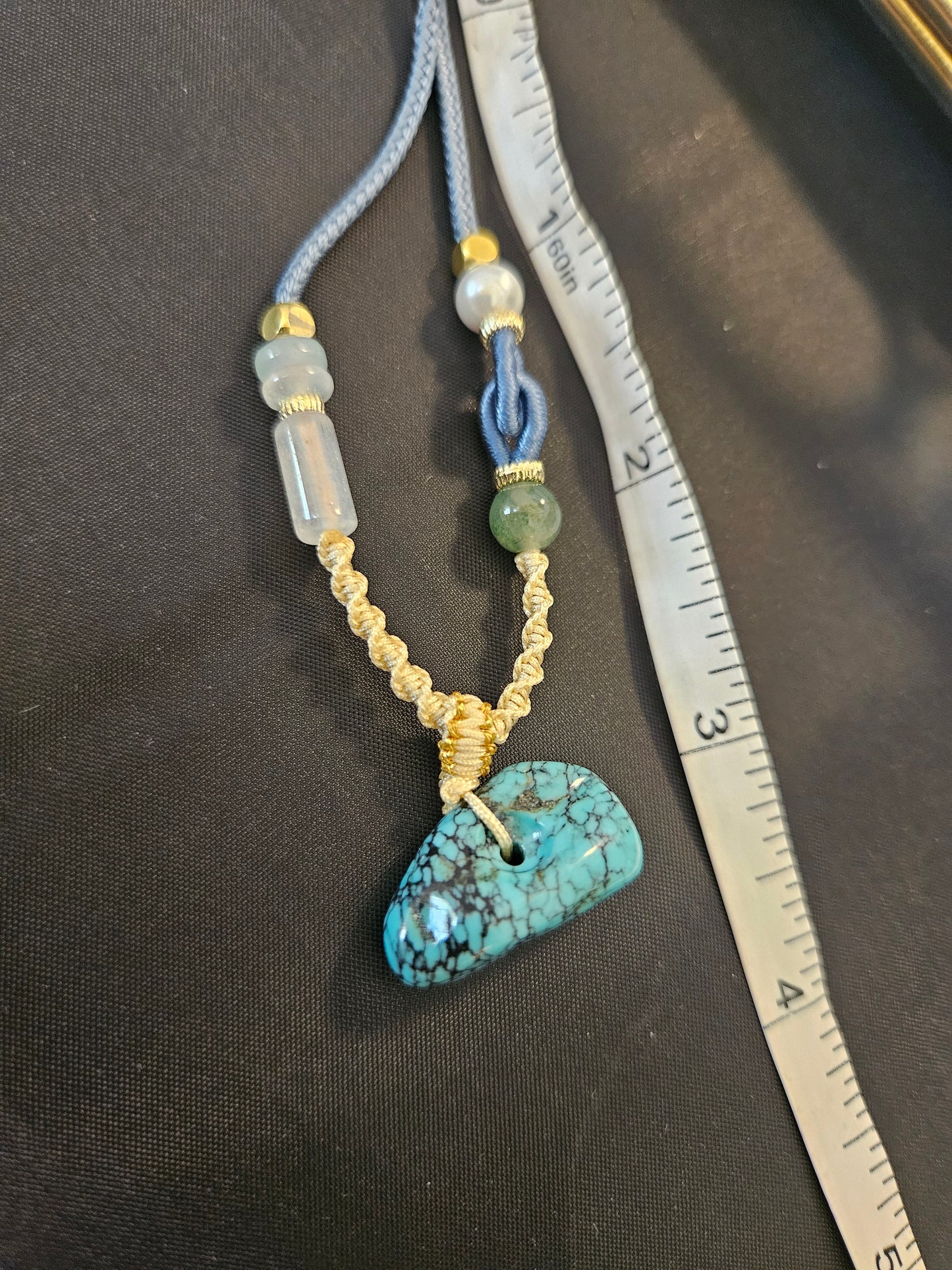 Natural Turquoise Unique Natural Texture Pendant Hand-woven Cord Adjustable Necklace