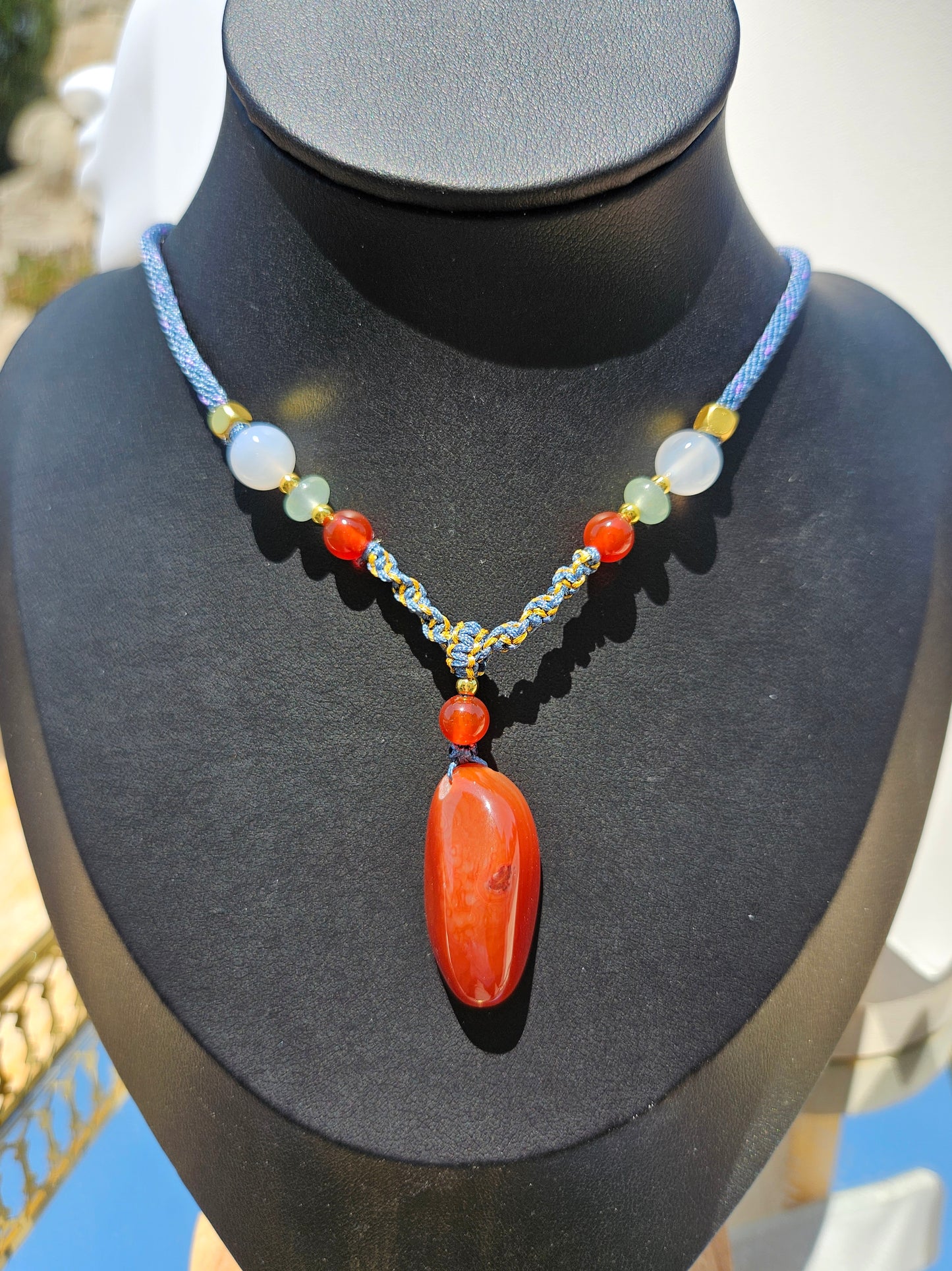 Natural red agate natural pendant long chain necklace