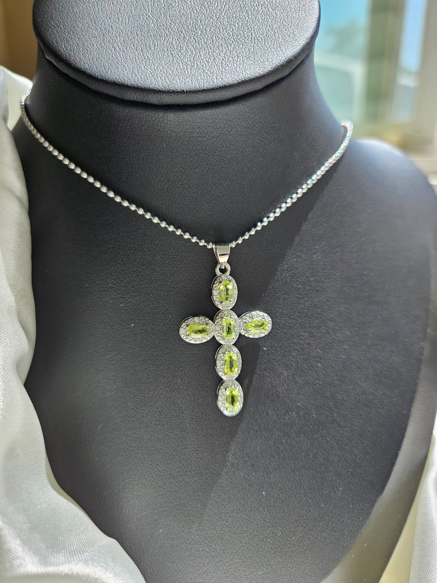 Natural Olivine Cross Shaped Necklace