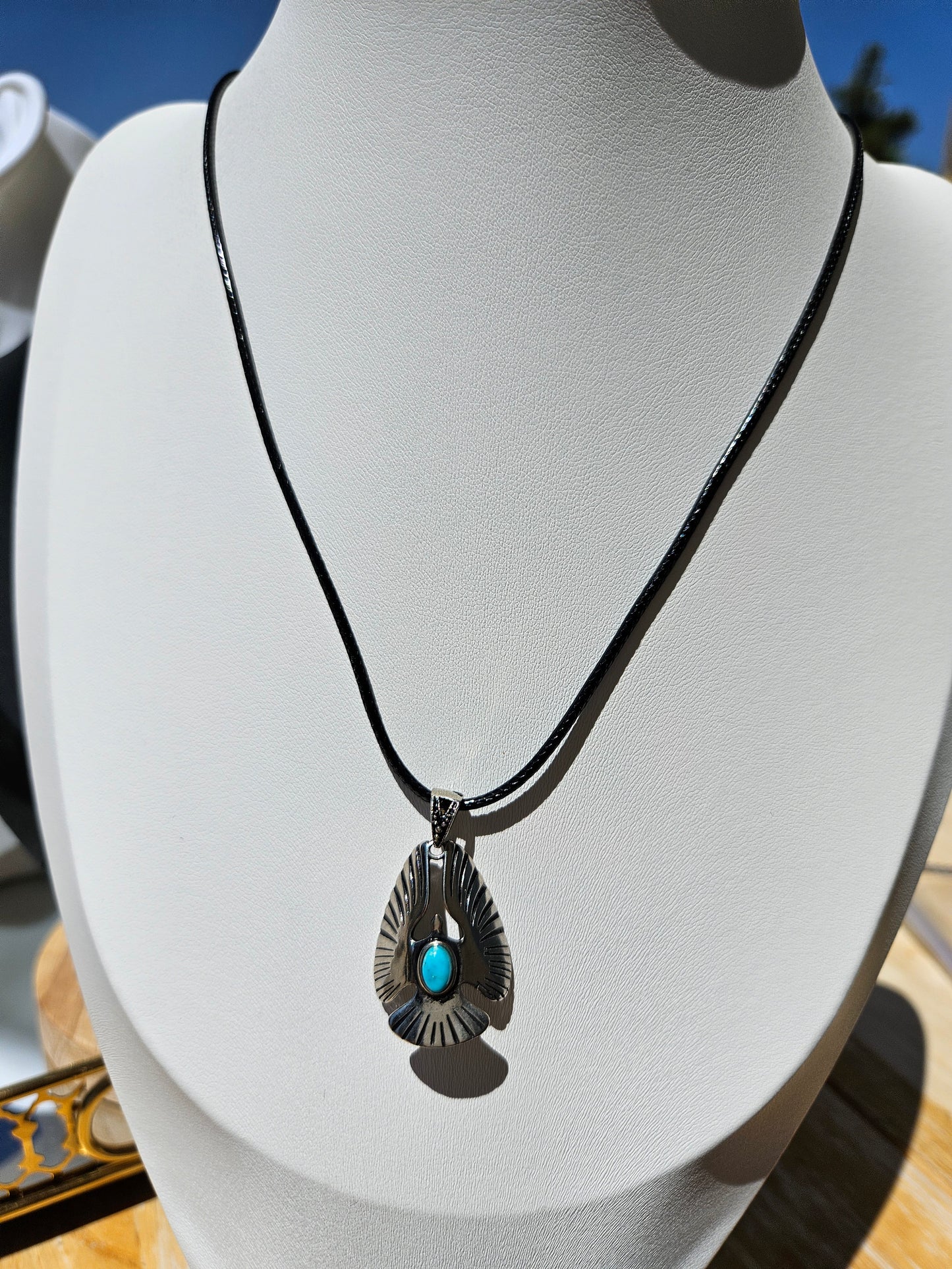 Natural Turquoise Inlaid Eagle Pendant Necklace