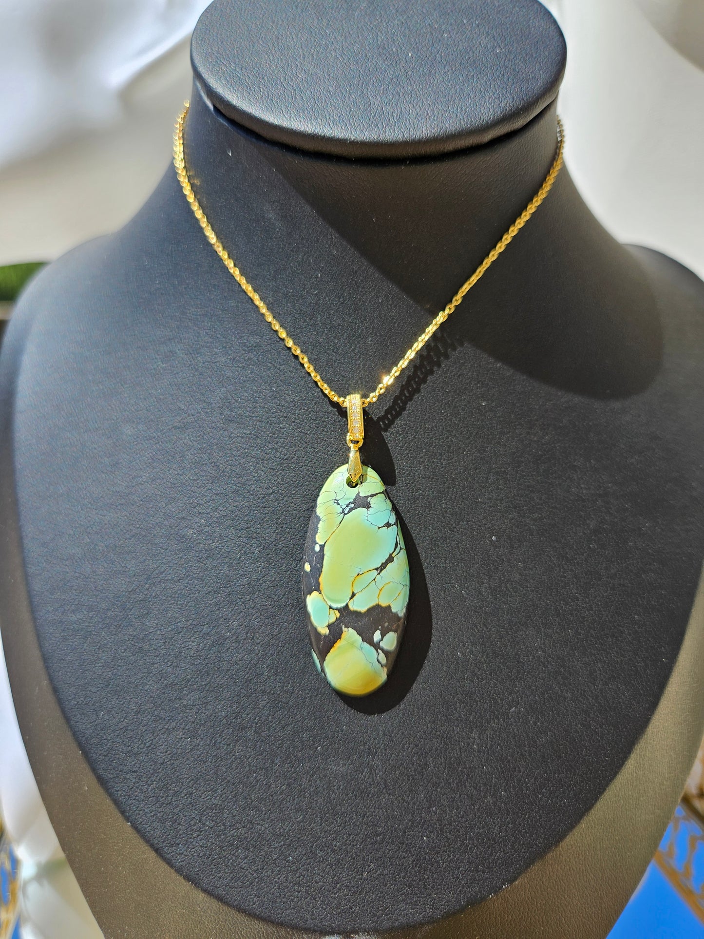 Natural Green and Black Oval Turquoise Necklace