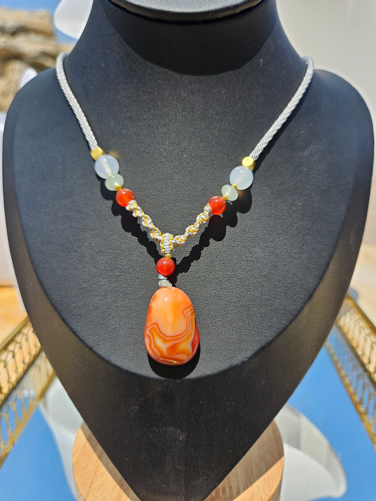 Natural red agate natural pendant long chain necklace