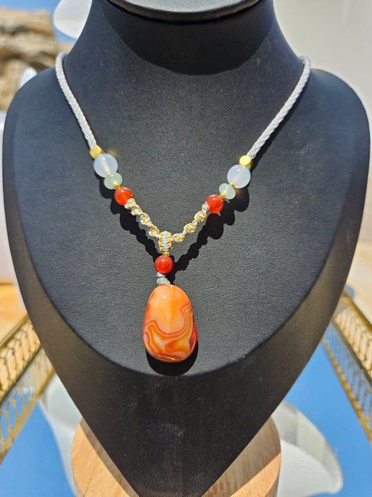 Natural red agate natural pendant long chain necklace