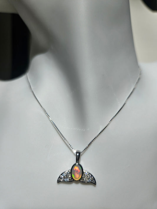 Natural Opal Whale Tail Shape Necklace