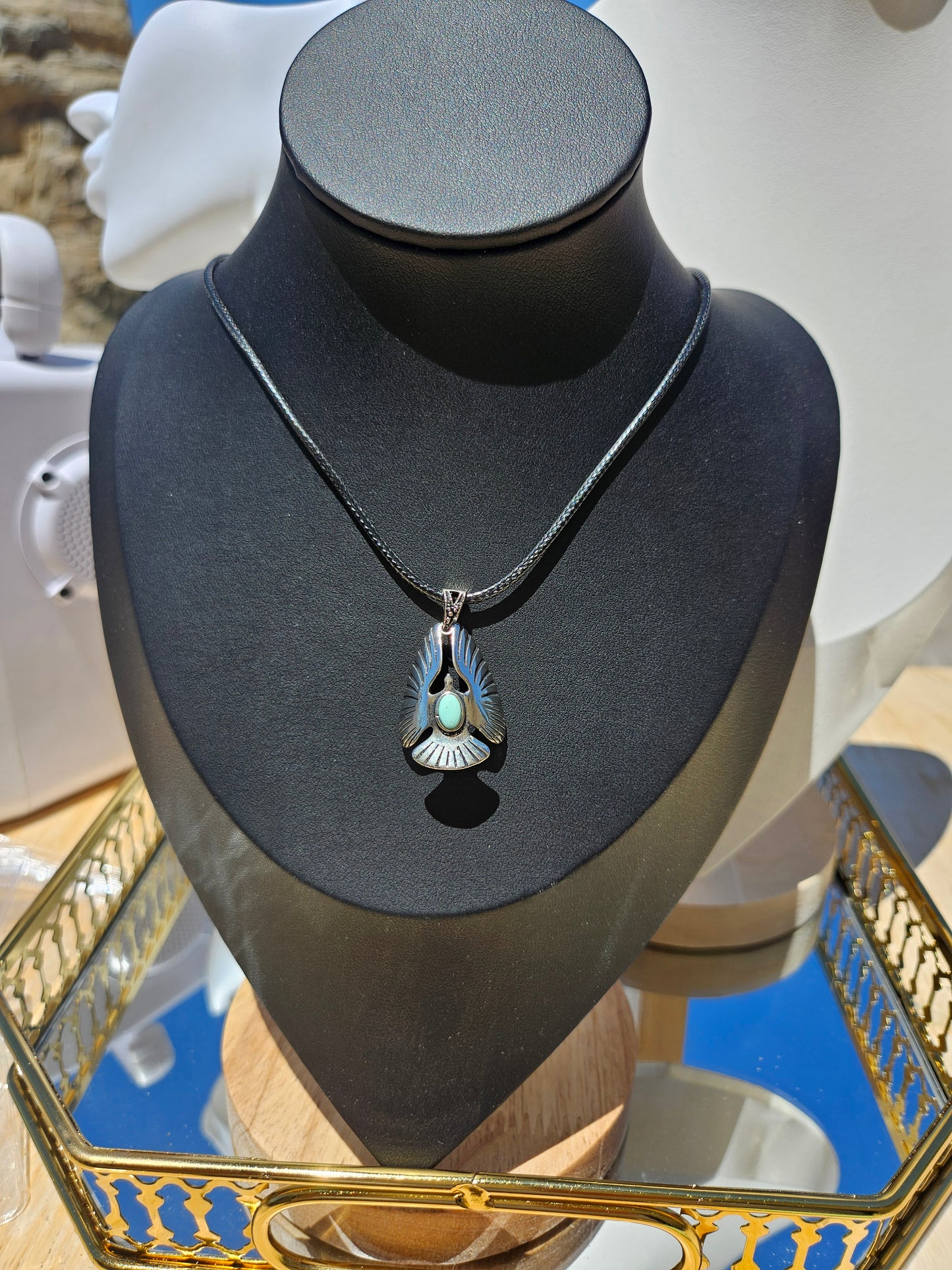 Natural Light Blue Turquoise Bird Necklace