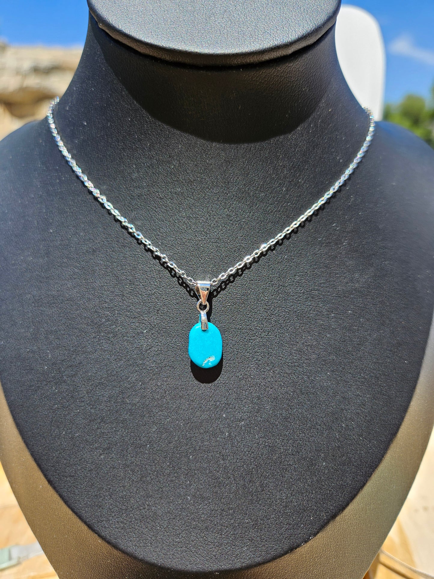 Natural Turquoise Natural Shape 925 Silver Plated Necklace