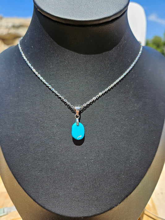 Natural Turquoise Natural Shape 925 Silver Plated Necklace