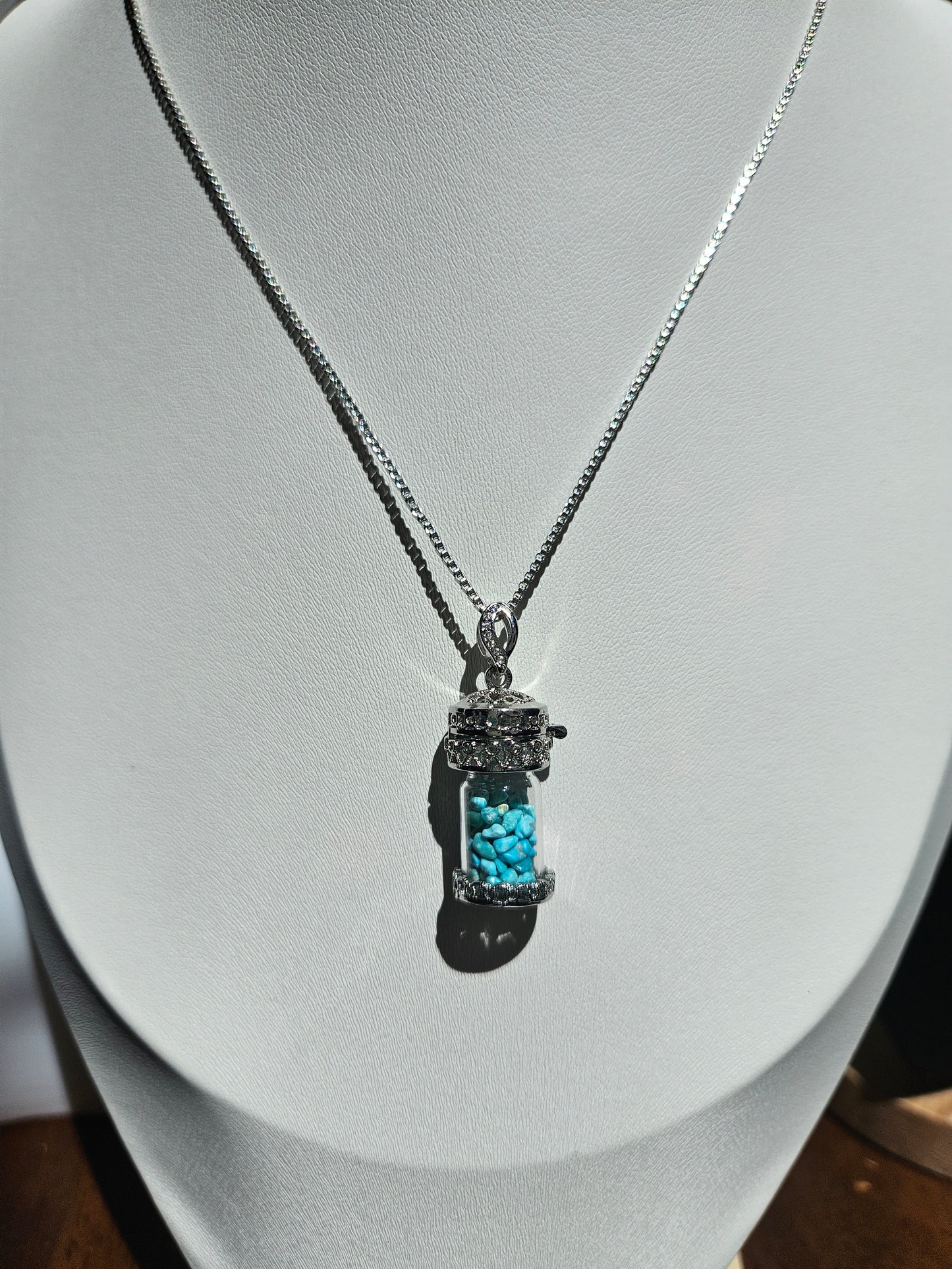 Natural Turquoise Wishing Bottle Pendant Necklace