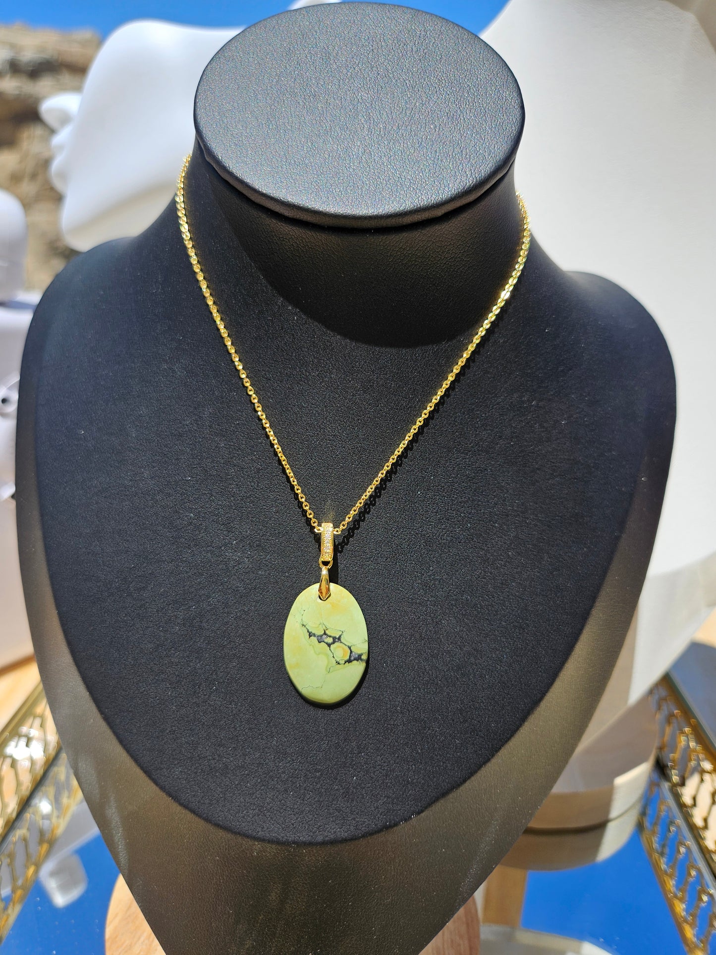 Oval Green Natural Turquoise Necklace