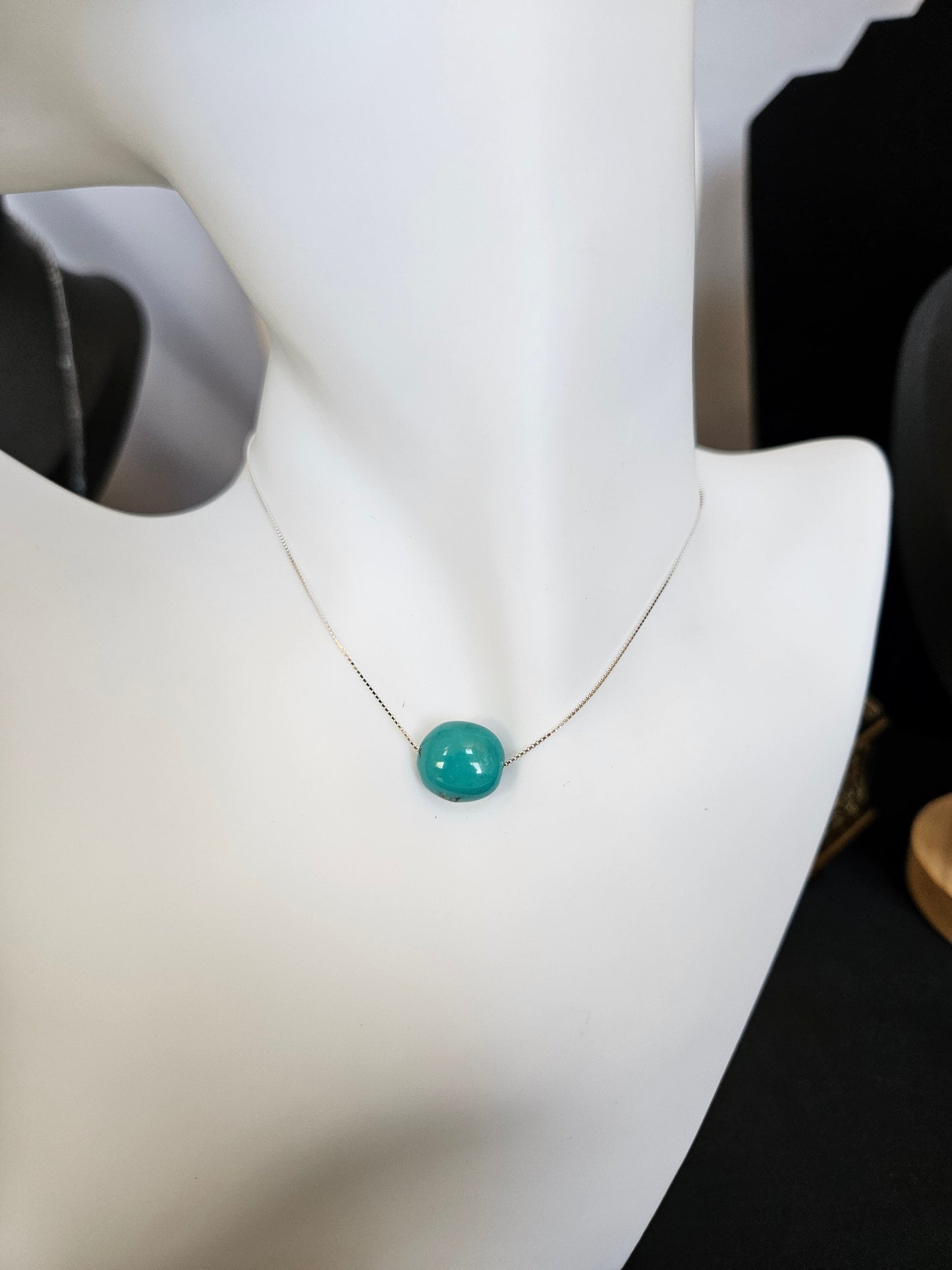 Natural Turquoise Bead 925 Sterling Silver Necklace