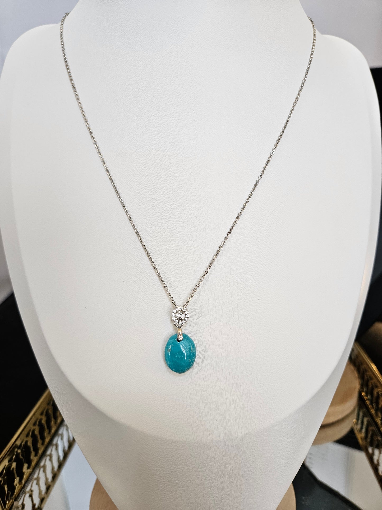 Natural Light Blue Multicolored Turquoise Bead Silver Plated Necklace