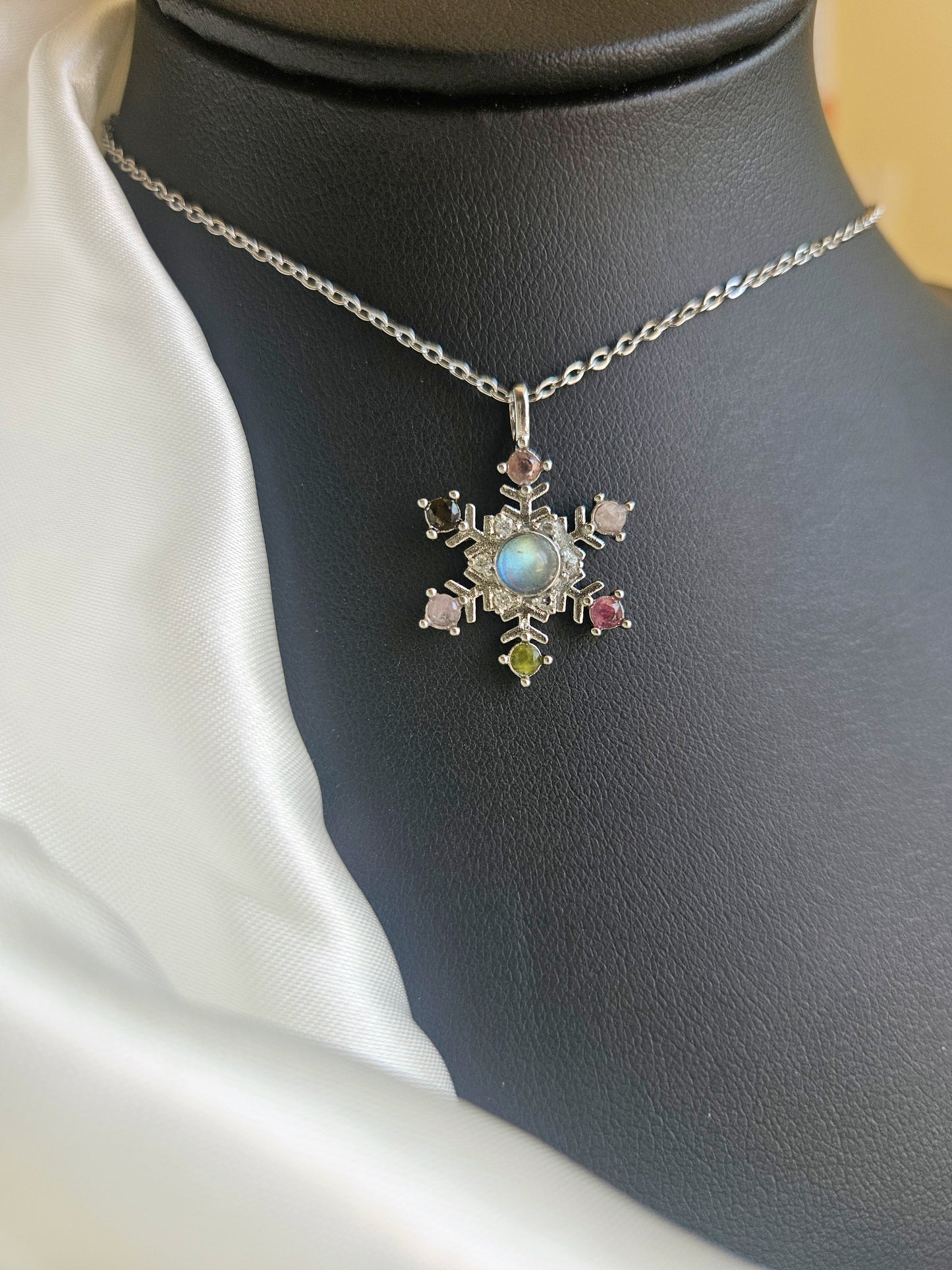 Natural Moonstone Snowflake Shape Necklace