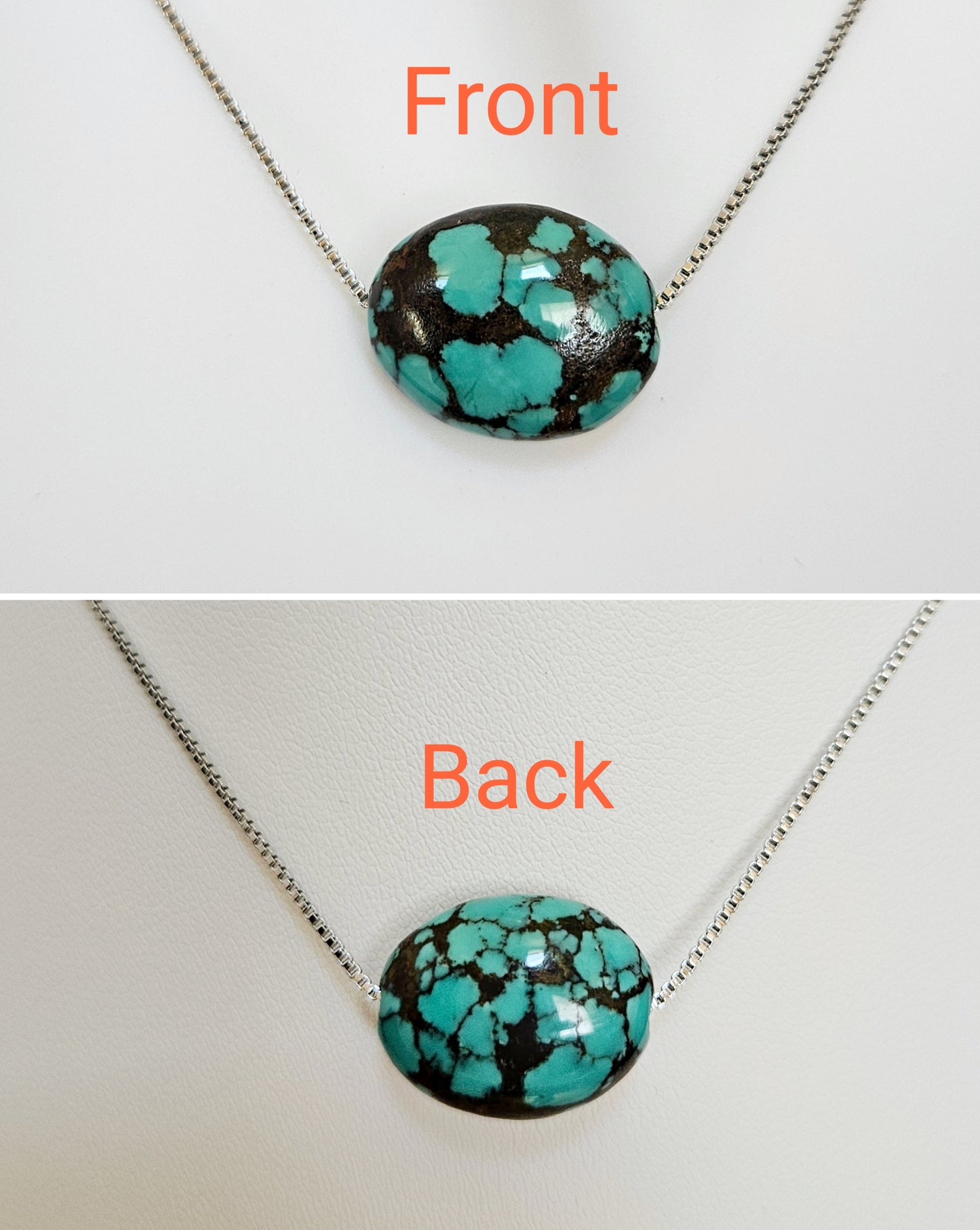 Natural Turquoise Unique Natural Texture Pendant Adjustable Silver Plated Necklace
