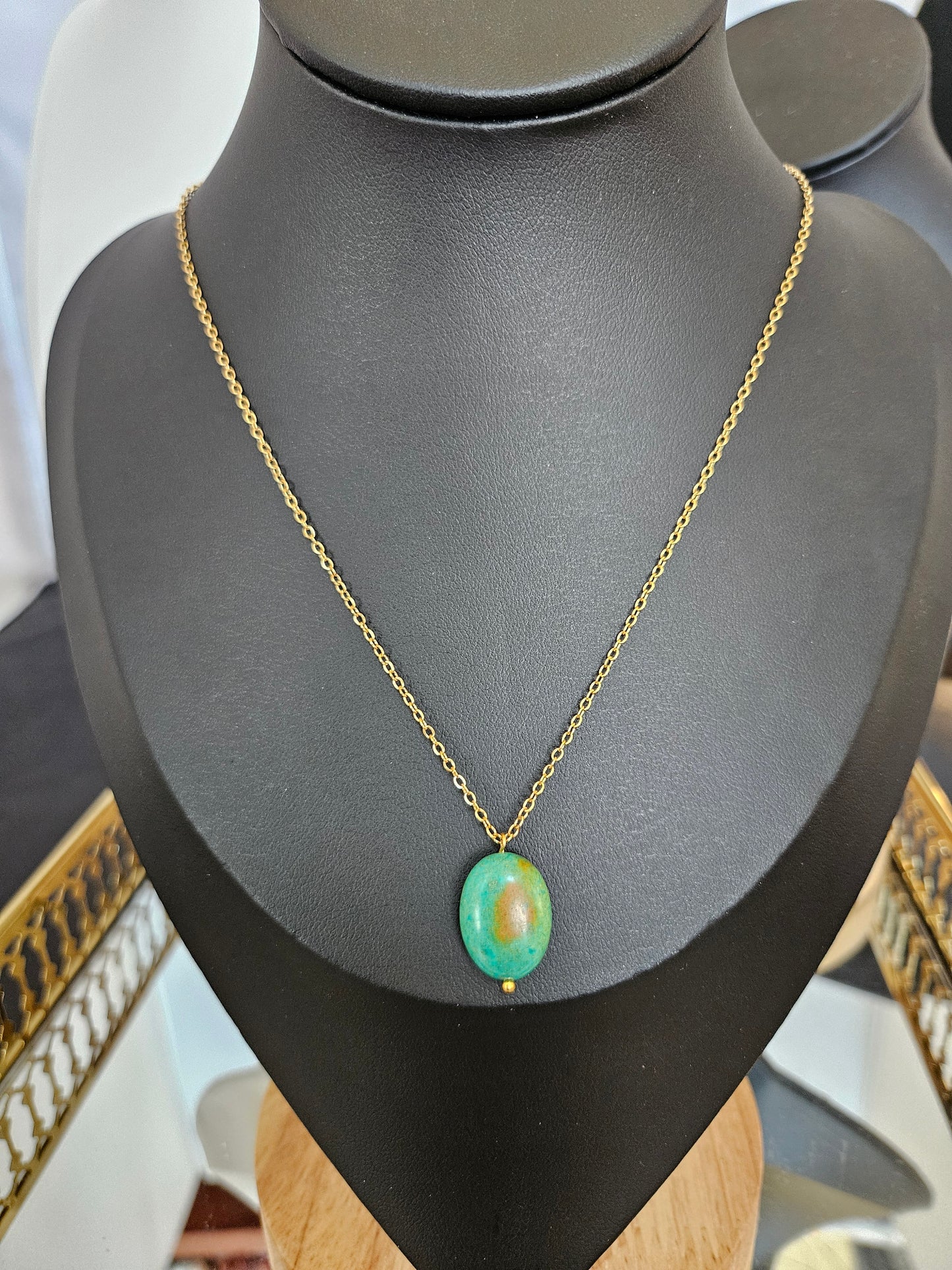 Natural Orange and Blue Turquoise Bead Necklace