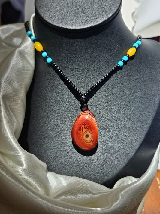 Natural agate natural texture pendant long chain necklace