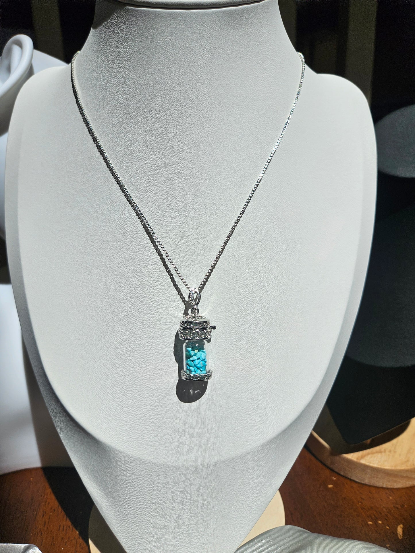 Natural Turquoise Wishing Bottle Pendant Necklace