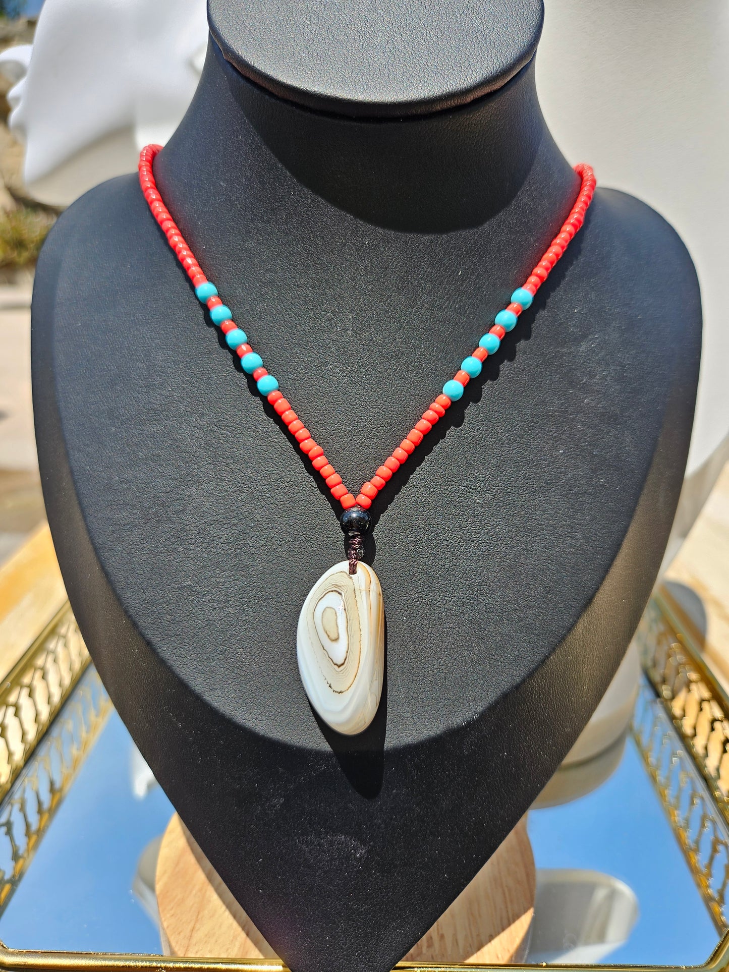 Natural white agate natural pendant long chain necklace