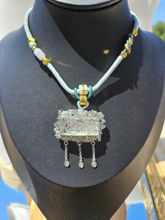 Natural White Quartz Rectangular Necklace