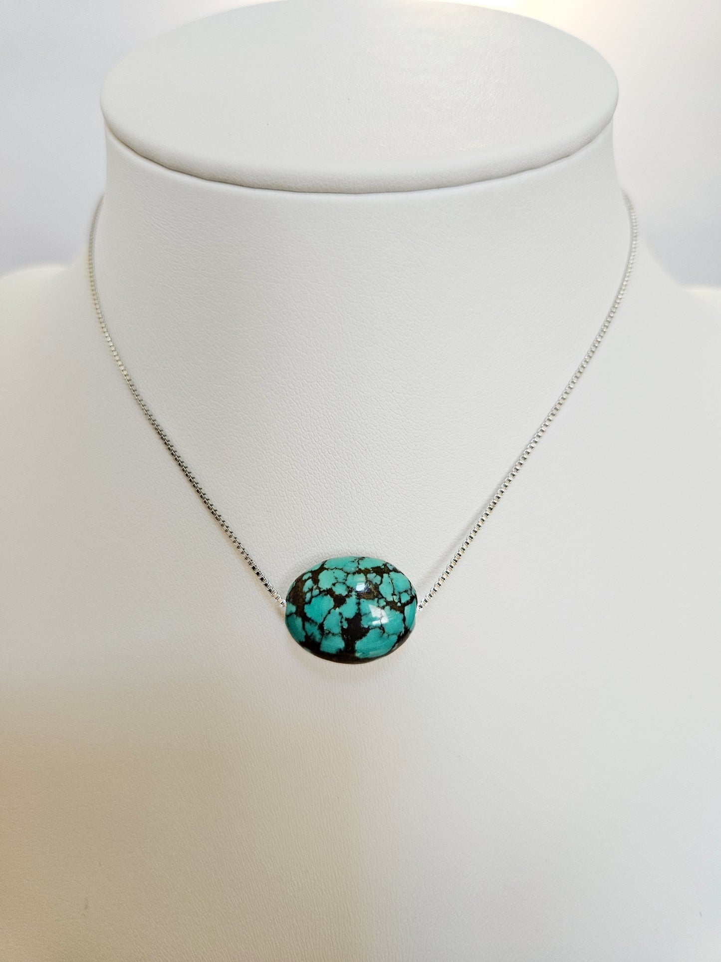 Natural Turquoise Unique Natural Texture Pendant Adjustable Silver Plated Necklace