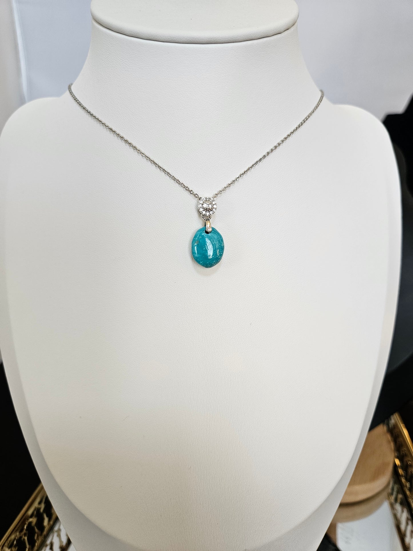 Natural Light Blue Multicolored Turquoise Bead Silver Plated Necklace