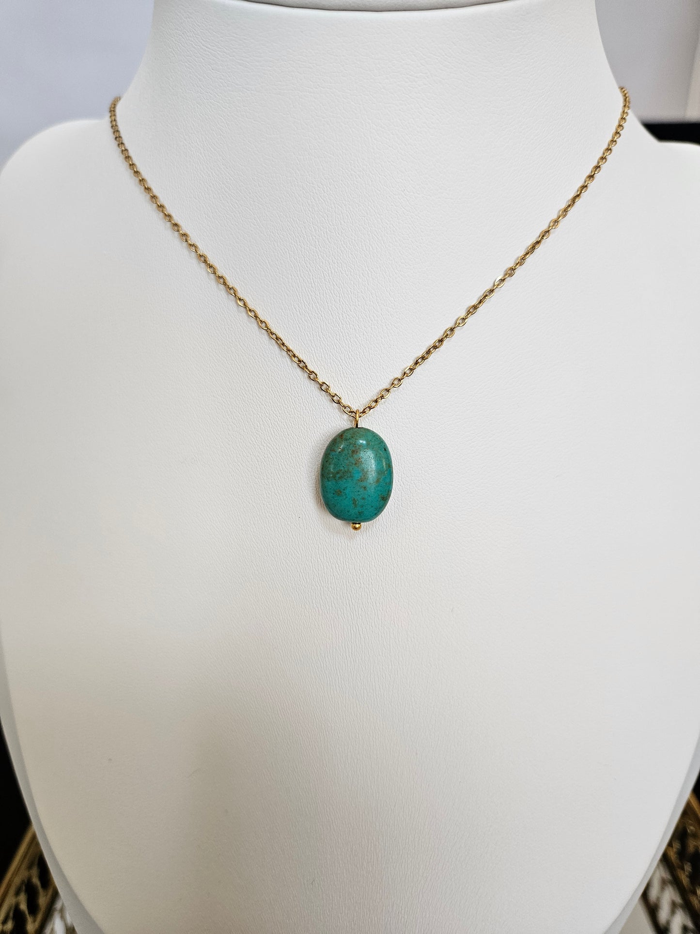 Natural Blue Multicolored Turquoise Bead Gold Plated Necklace