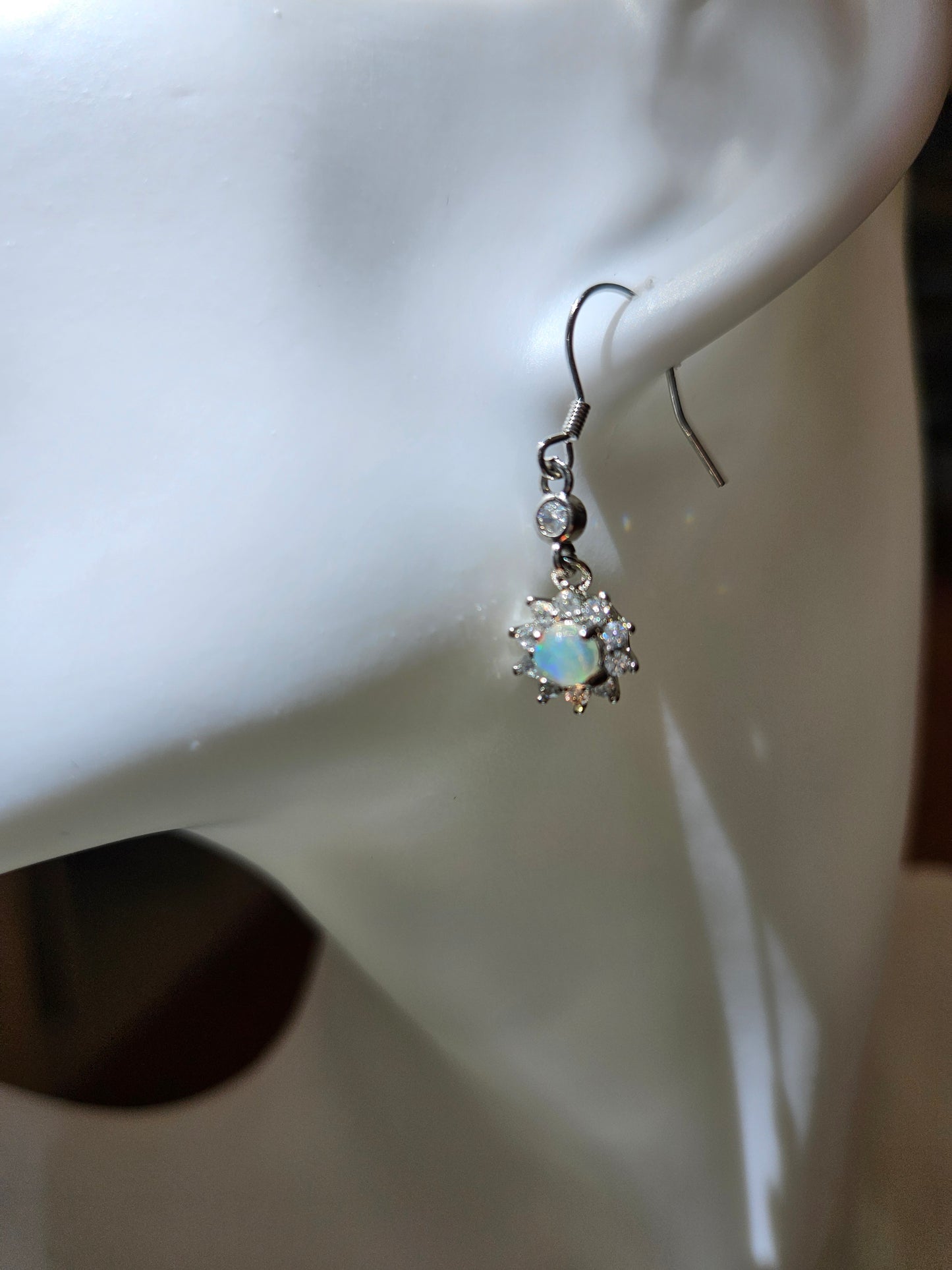 Natural opal sunflower shape pendant earrings silver plated