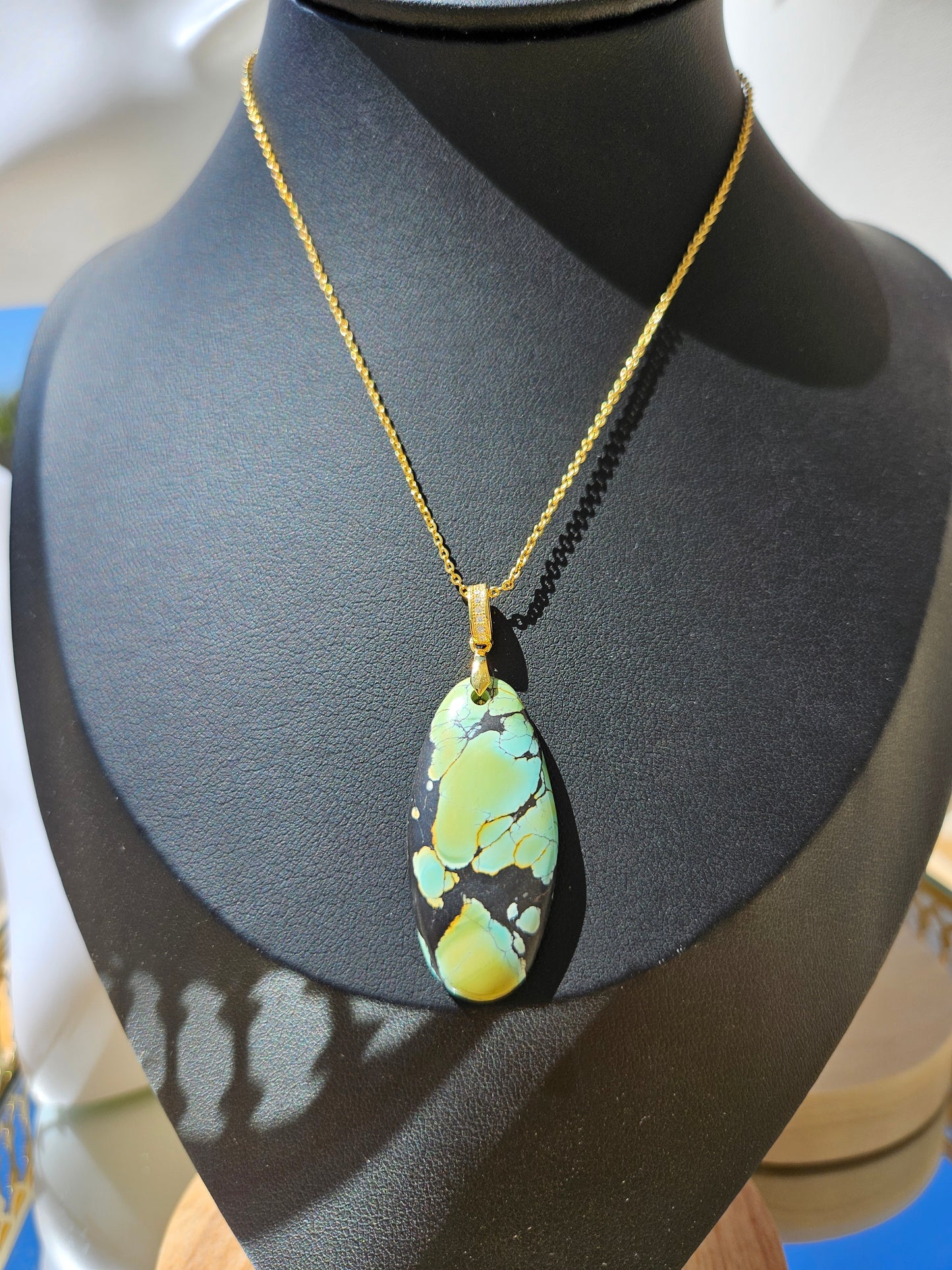 Natural Green and Black Oval Turquoise Necklace