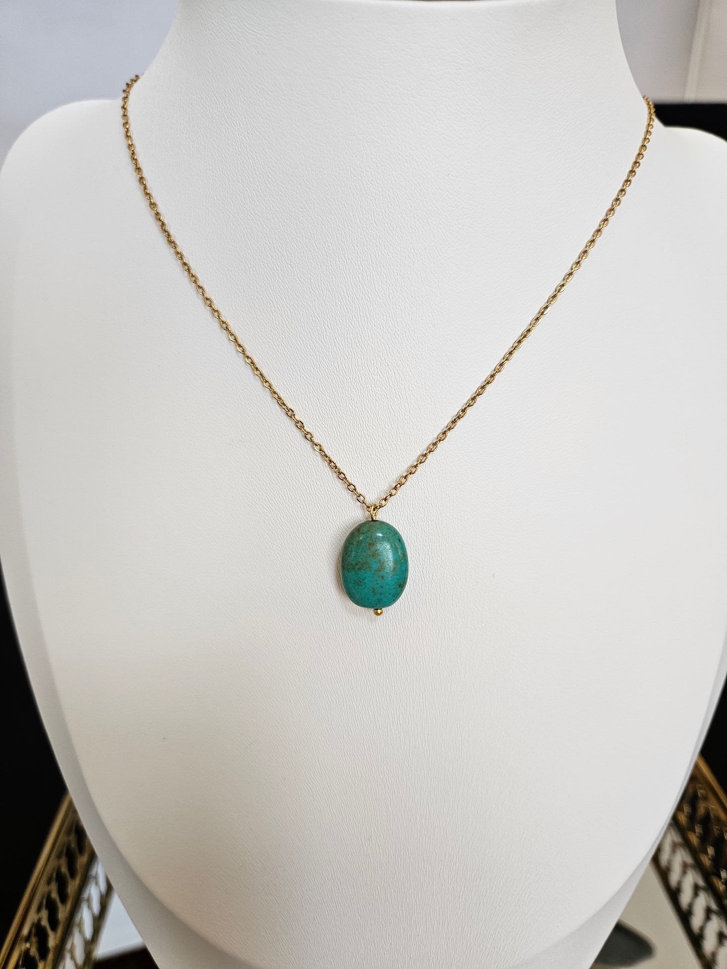 Natural Blue Multicolored Turquoise Bead Gold Plated Necklace