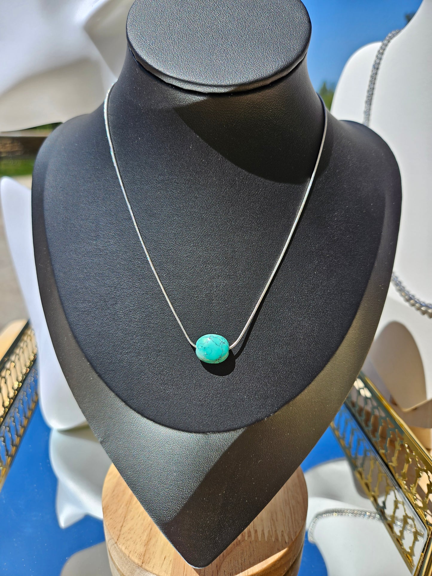 Natural Blue and Black Oval Turquoise Necklace