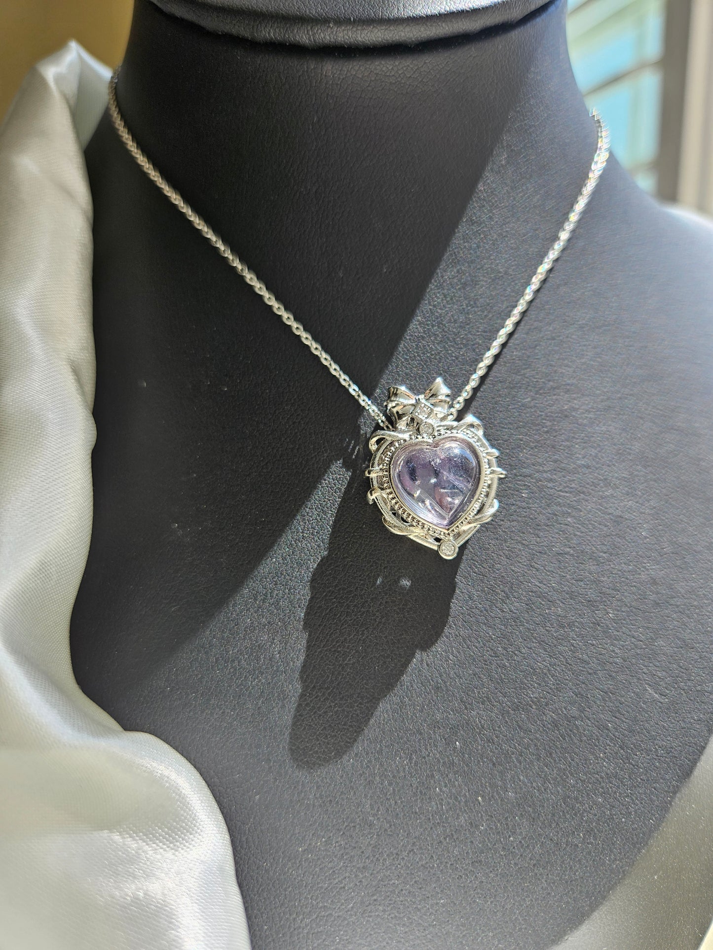 Natural Fluorite Heart Shaped Necklace Silver Plated