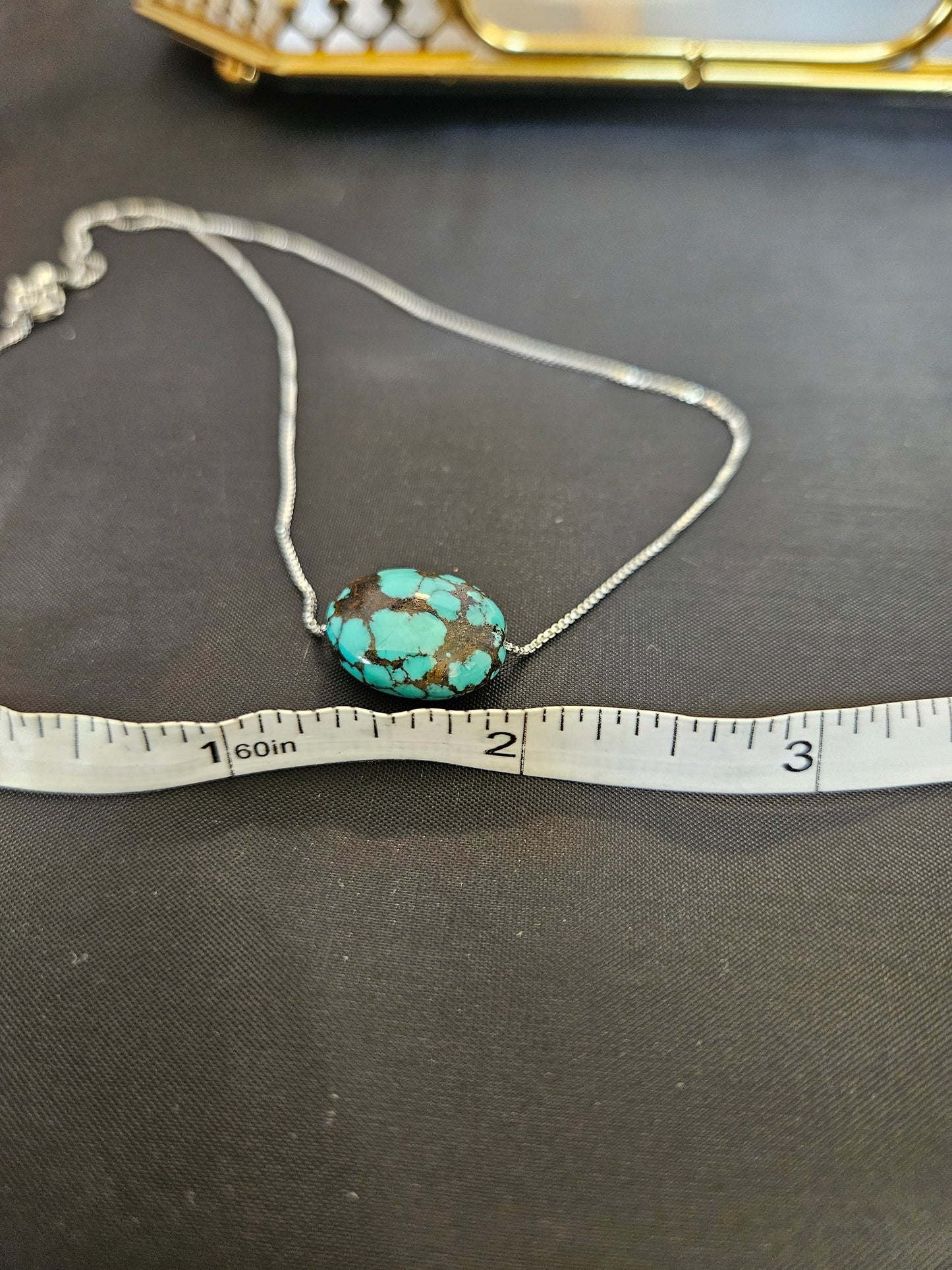 Natural Turquoise Unique Natural Texture Pendant Adjustable Silver Plated Necklace