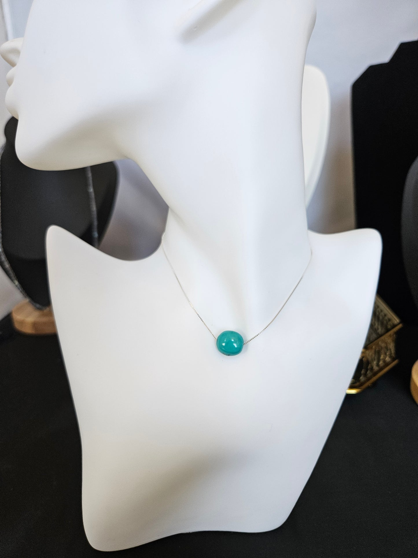 Natural Turquoise Bead 925 Sterling Silver Necklace