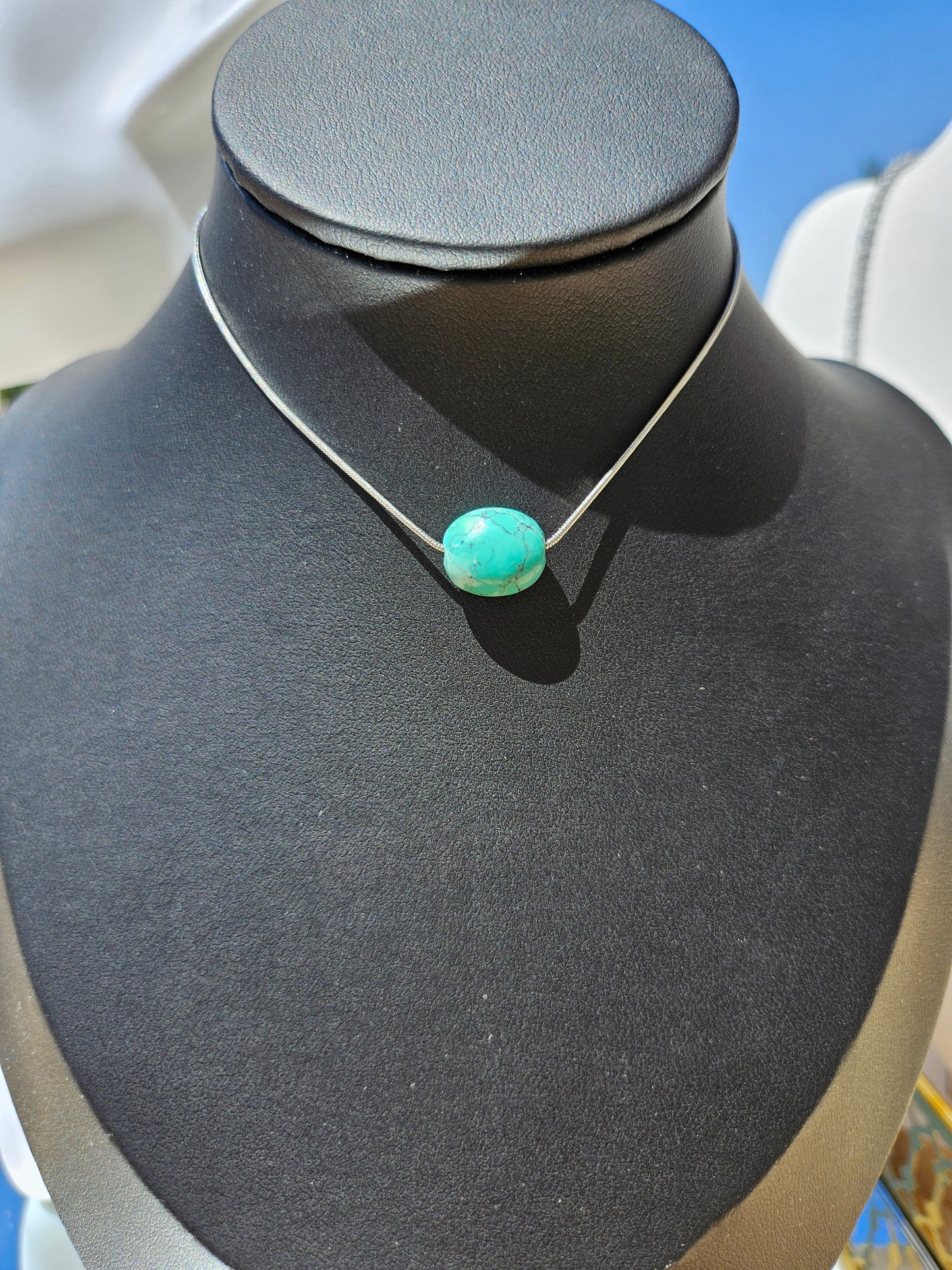 Natural Blue and Black Oval Turquoise Necklace