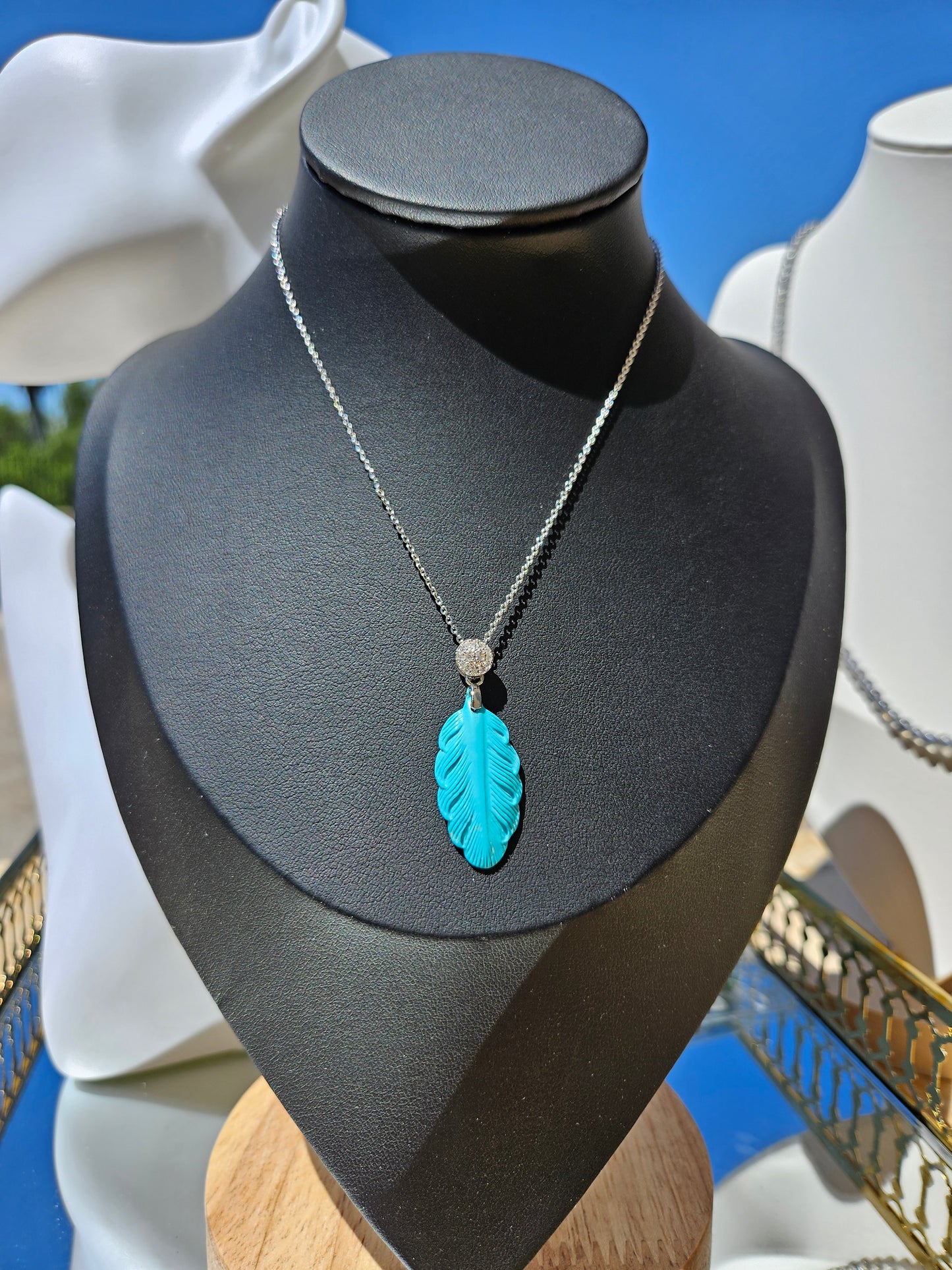 Natural Blue Turquoise Leaf Necklace
