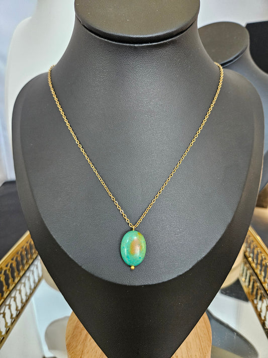 Natural Orange and Blue Turquoise Bead Necklace