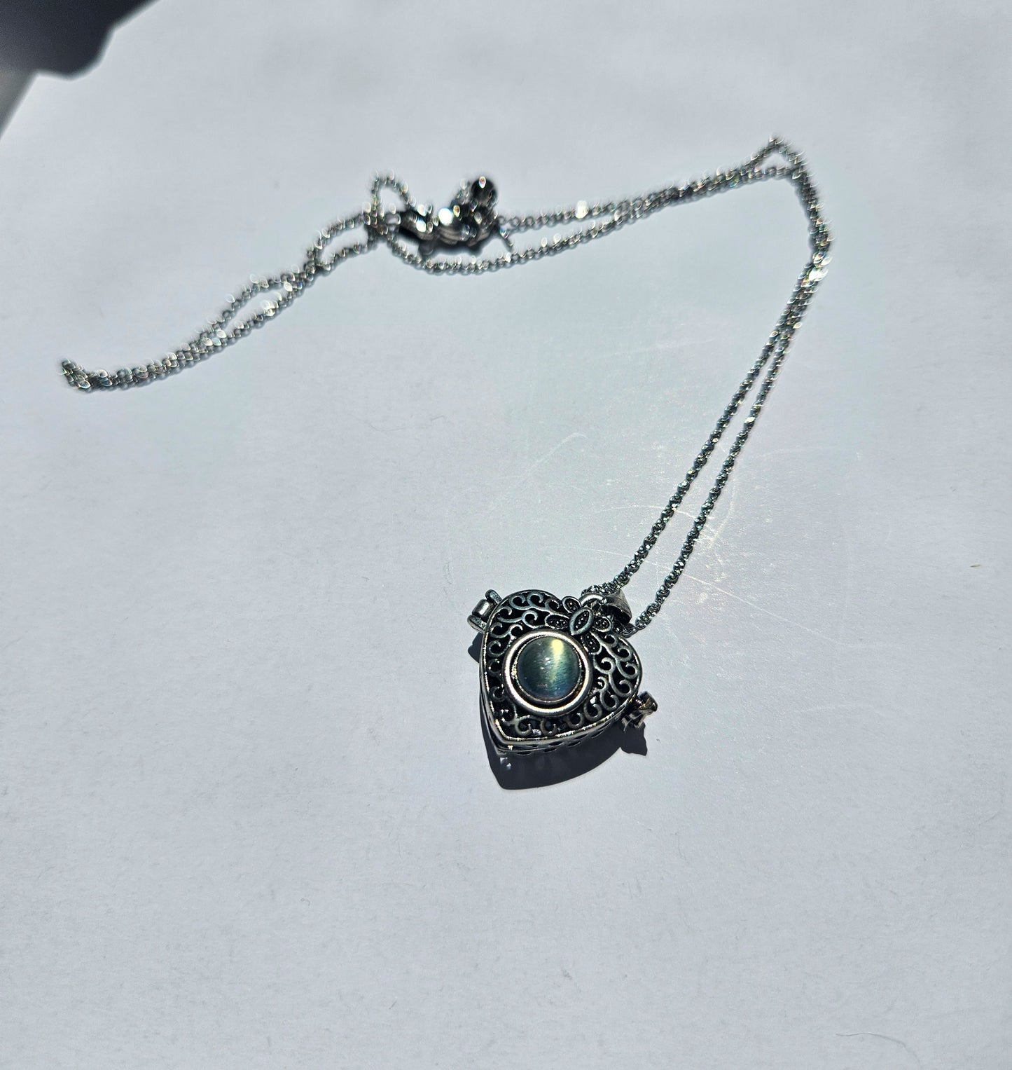 Natural Moonstone Heart Shape Openable Necklace Silver Plated