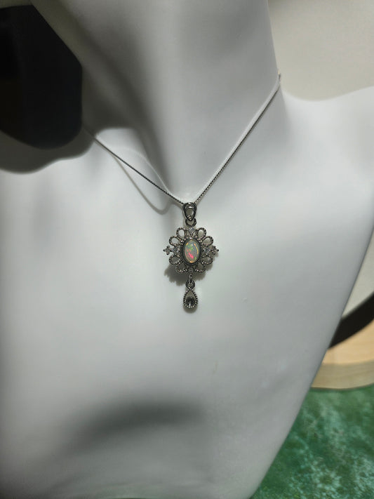 Natural Opal Flower Shape Necklace