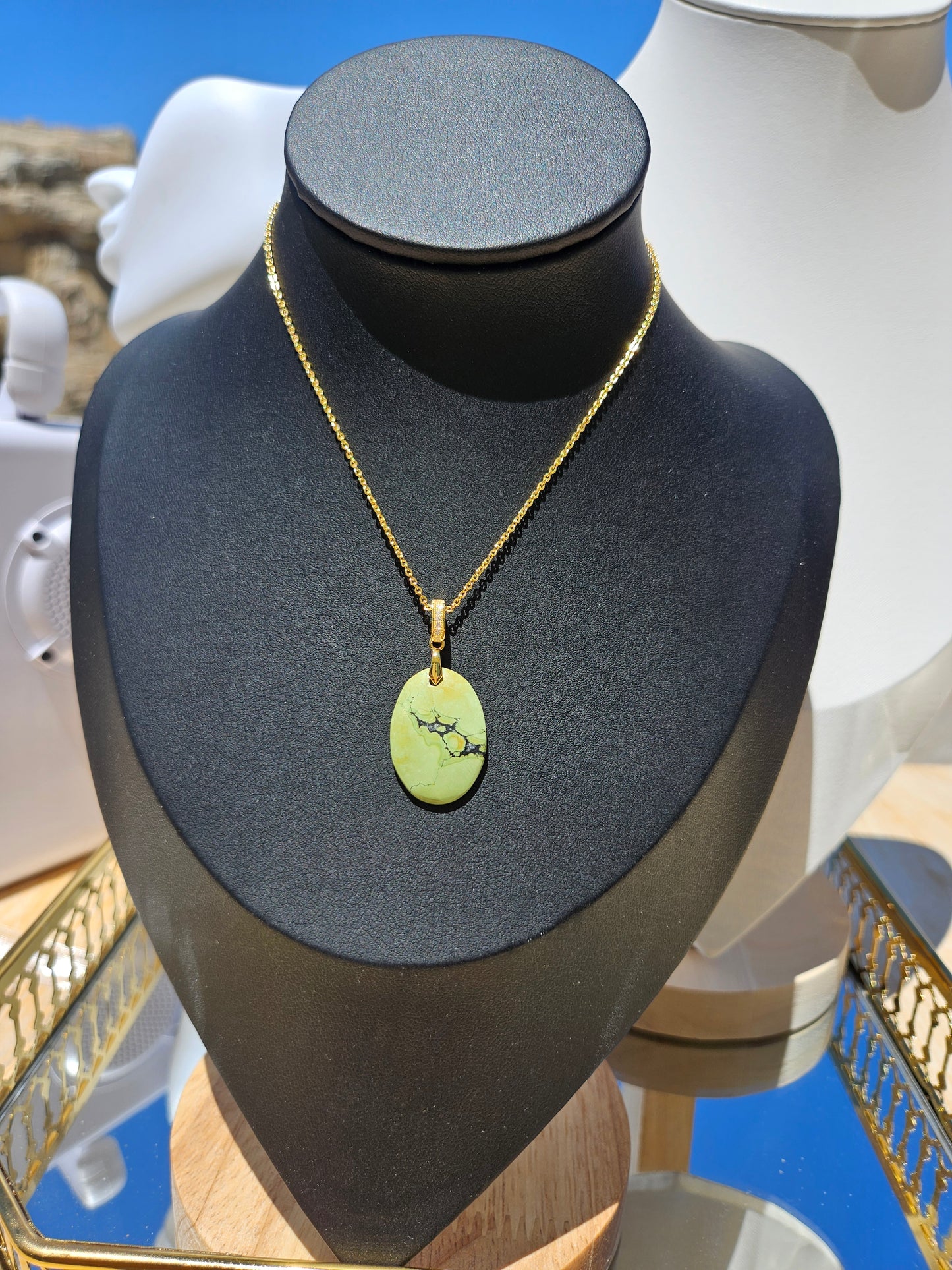 Oval Green Natural Turquoise Necklace