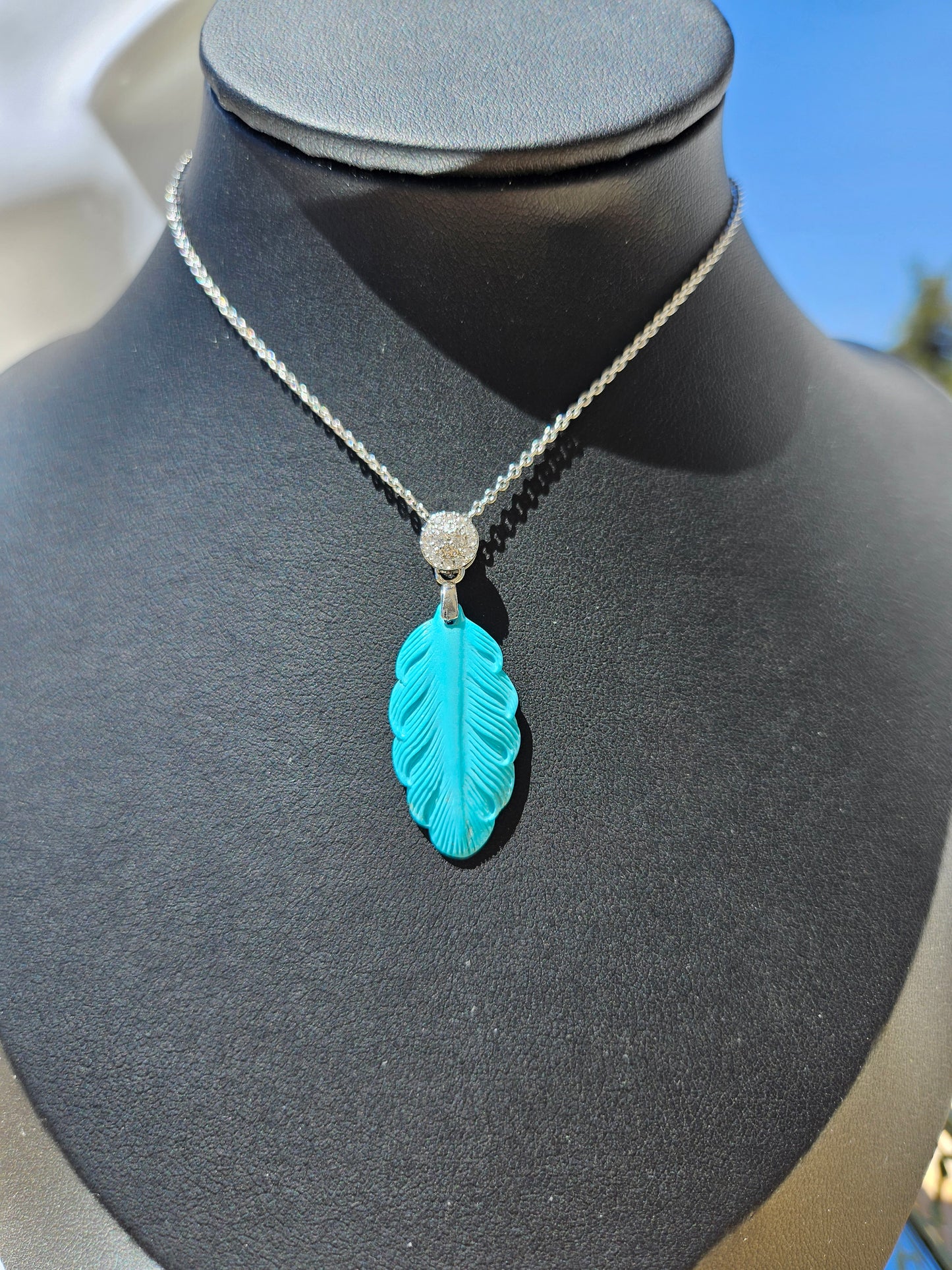 Natural Blue Turquoise Leaf Necklace