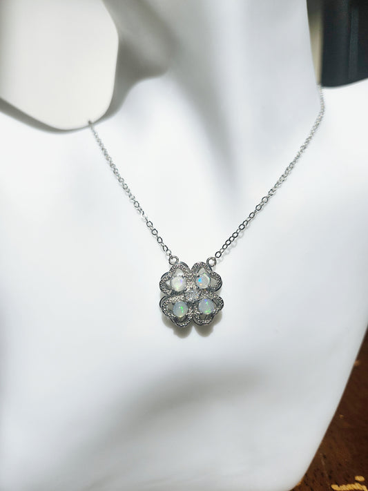 Natural Opal Four Leaf Clover Spinnable Necklace