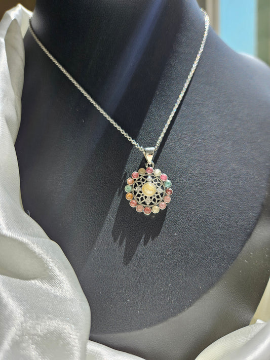 Natural Multi-Colored Tourmaline Mini Ferris Wheel Pendant Necklace