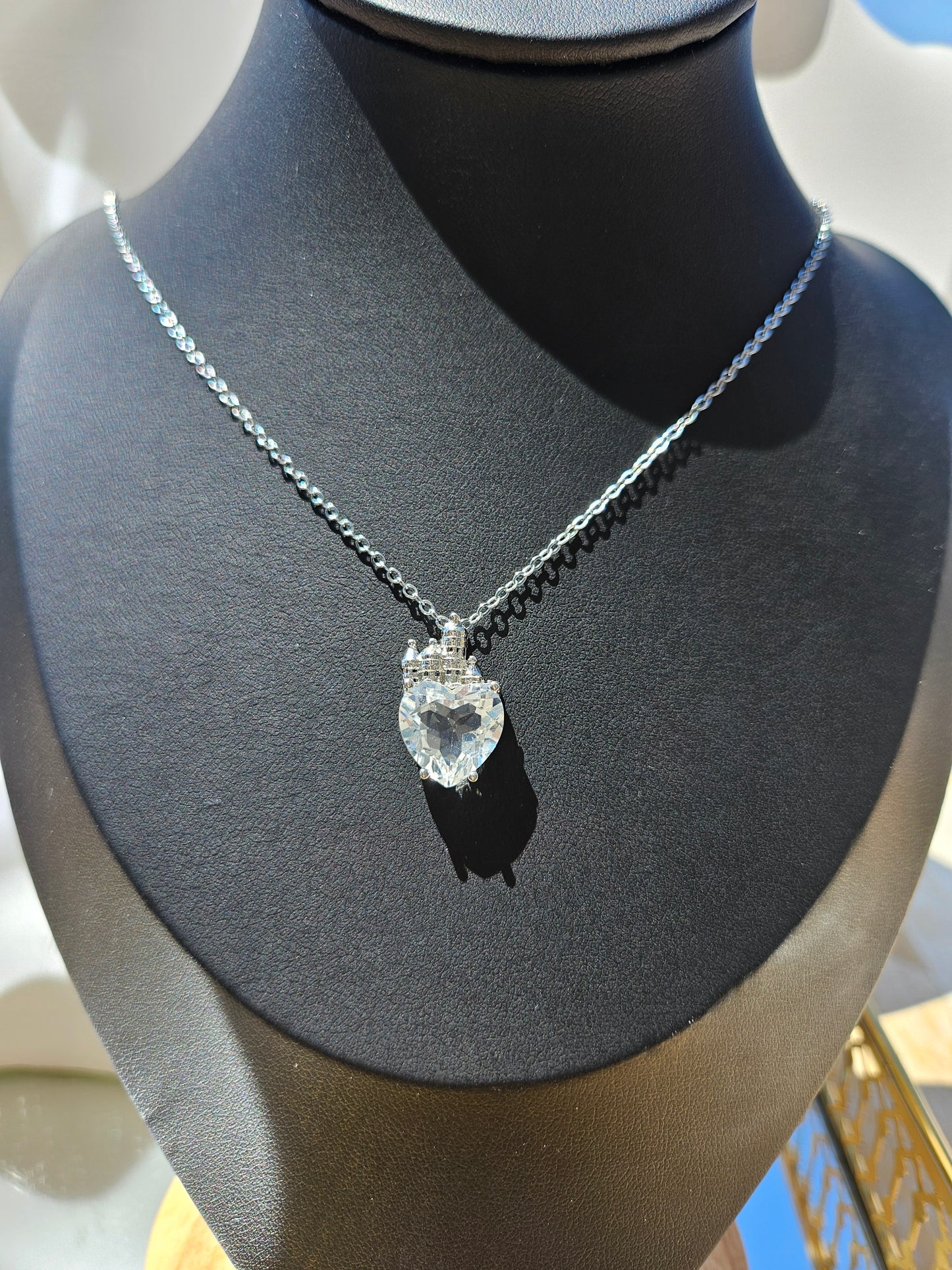 Natural Cut White Quartz Heart Shaped Necklace Silver Plated