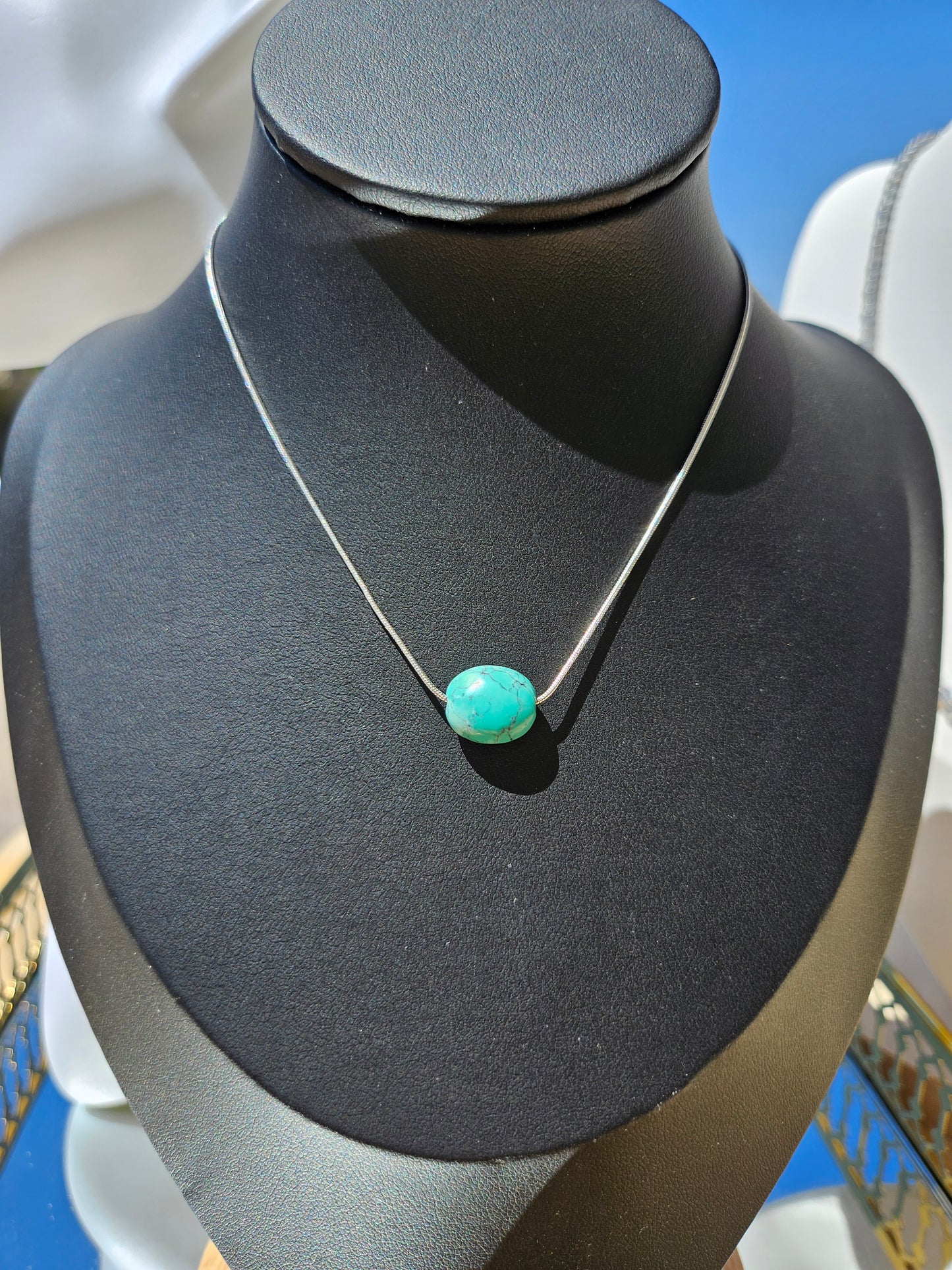 Natural Blue and Black Oval Turquoise Necklace