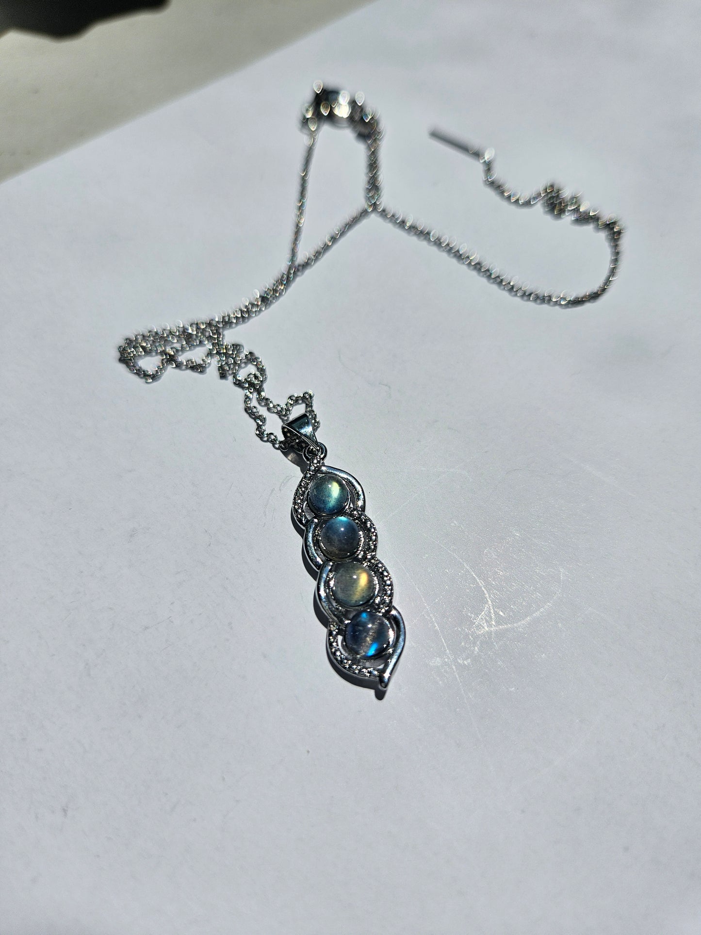 Natural Moonstone Bean Pod Shaped Necklace Silver Plated