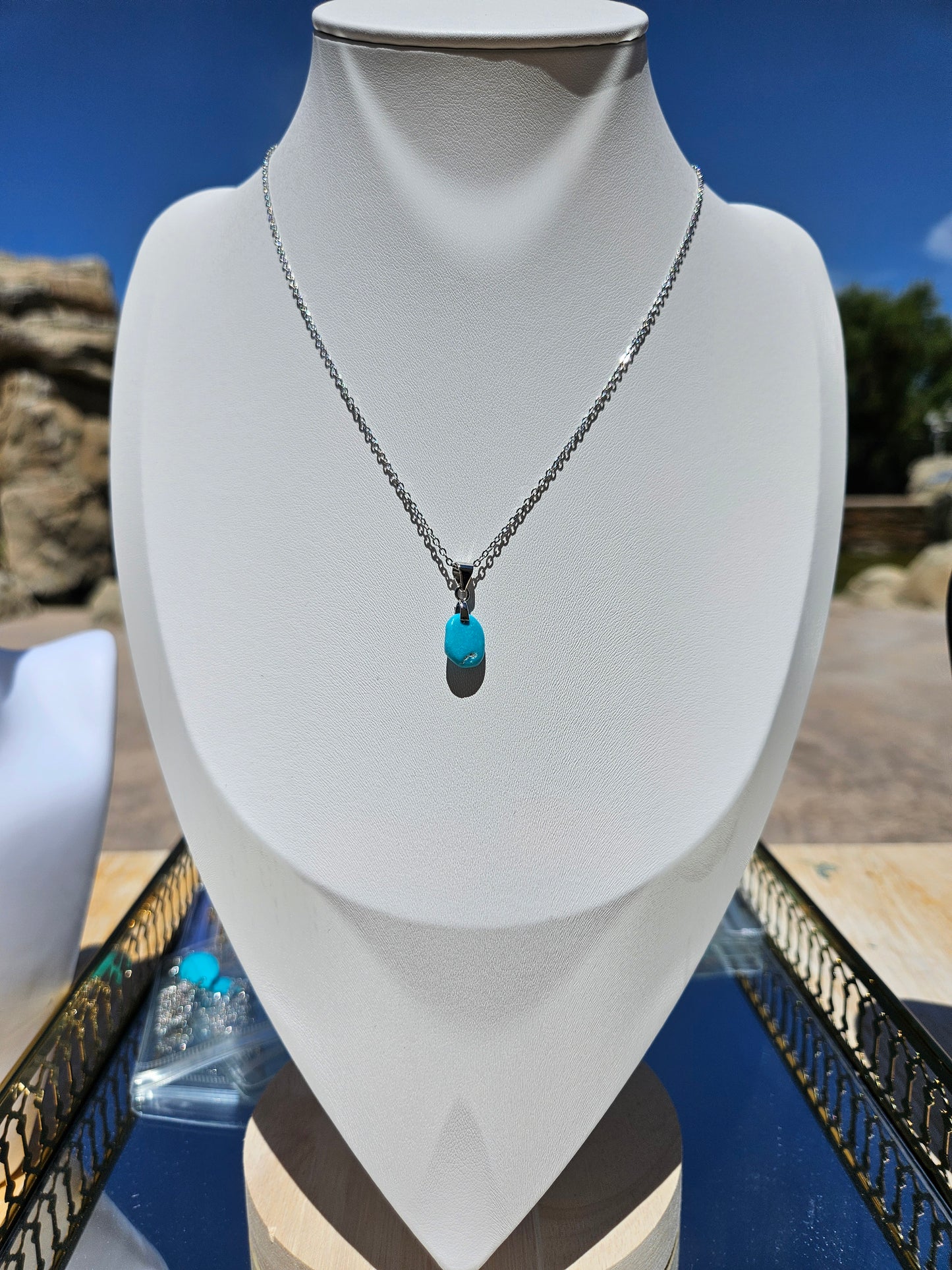 Natural Turquoise Natural Shape 925 Silver Plated Necklace